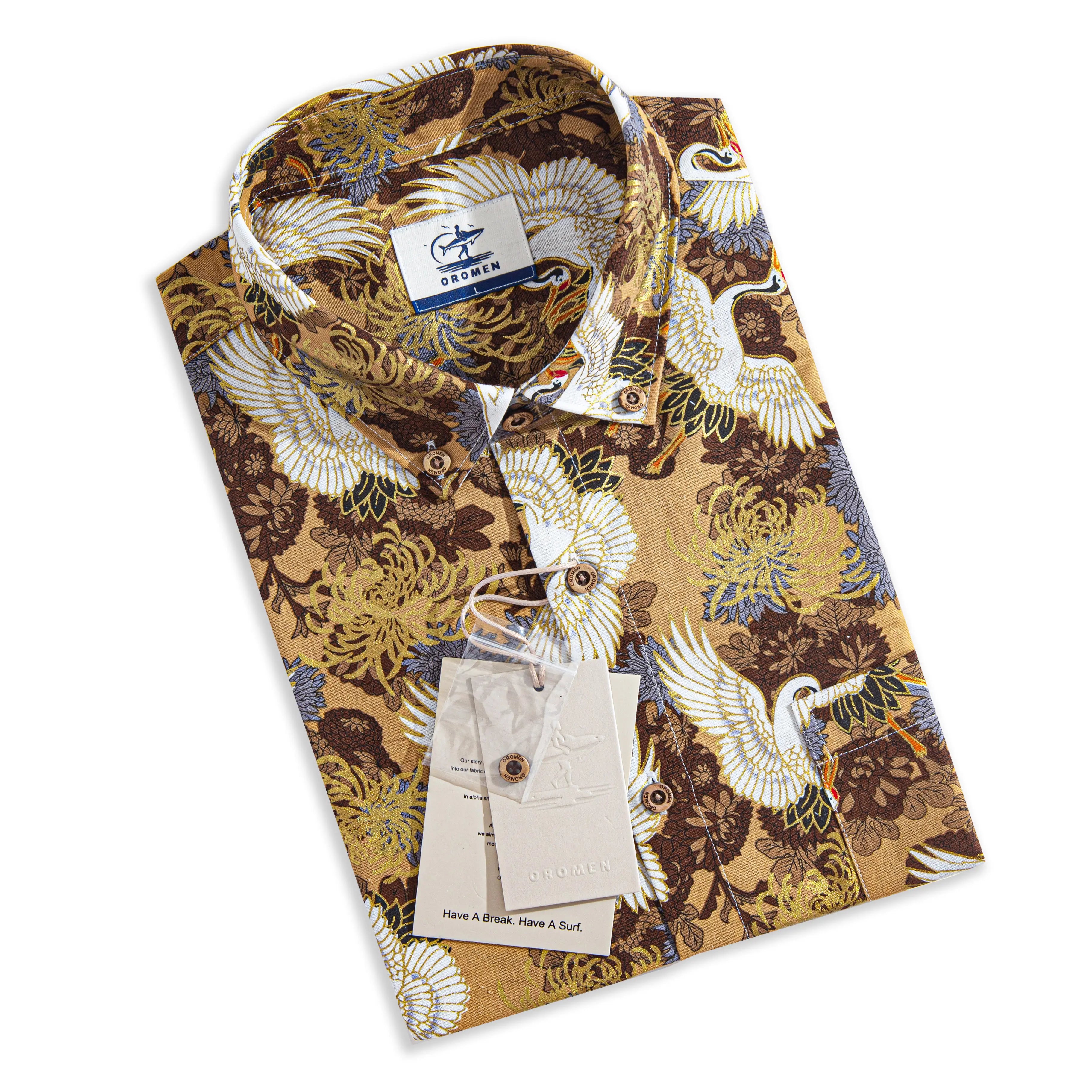 OROMEN Soaring Crane Shirt – Gift-Ready Folded Packaging