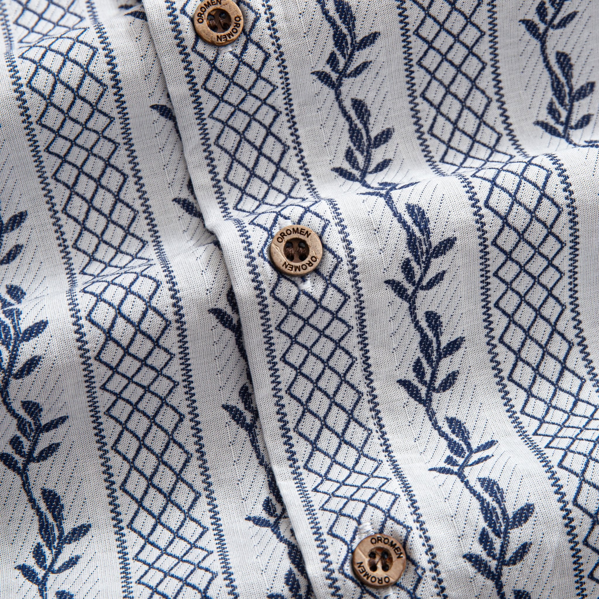 OROMEN Striped Shirt Embroidery Close-Up Texture Detail