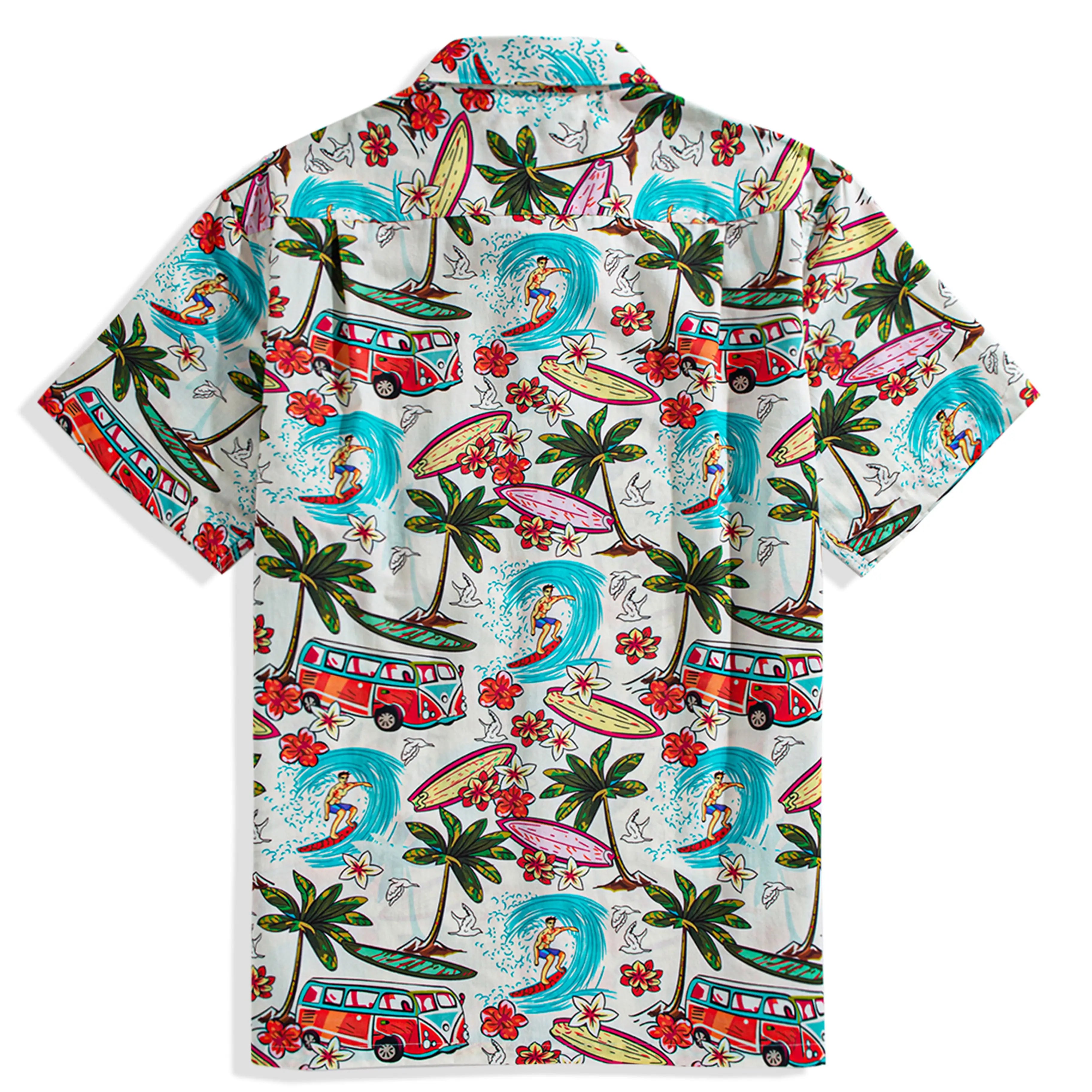 OROMEN Surf Junkie Aloha Shirt – Button Detail Aloha Print Close-up
