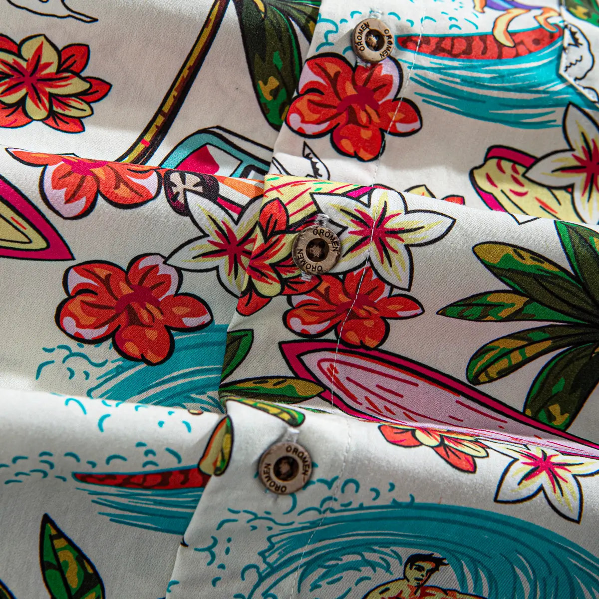 OROMEN Surf Junkie Aloha Shirt – Natural Coconut Buttons