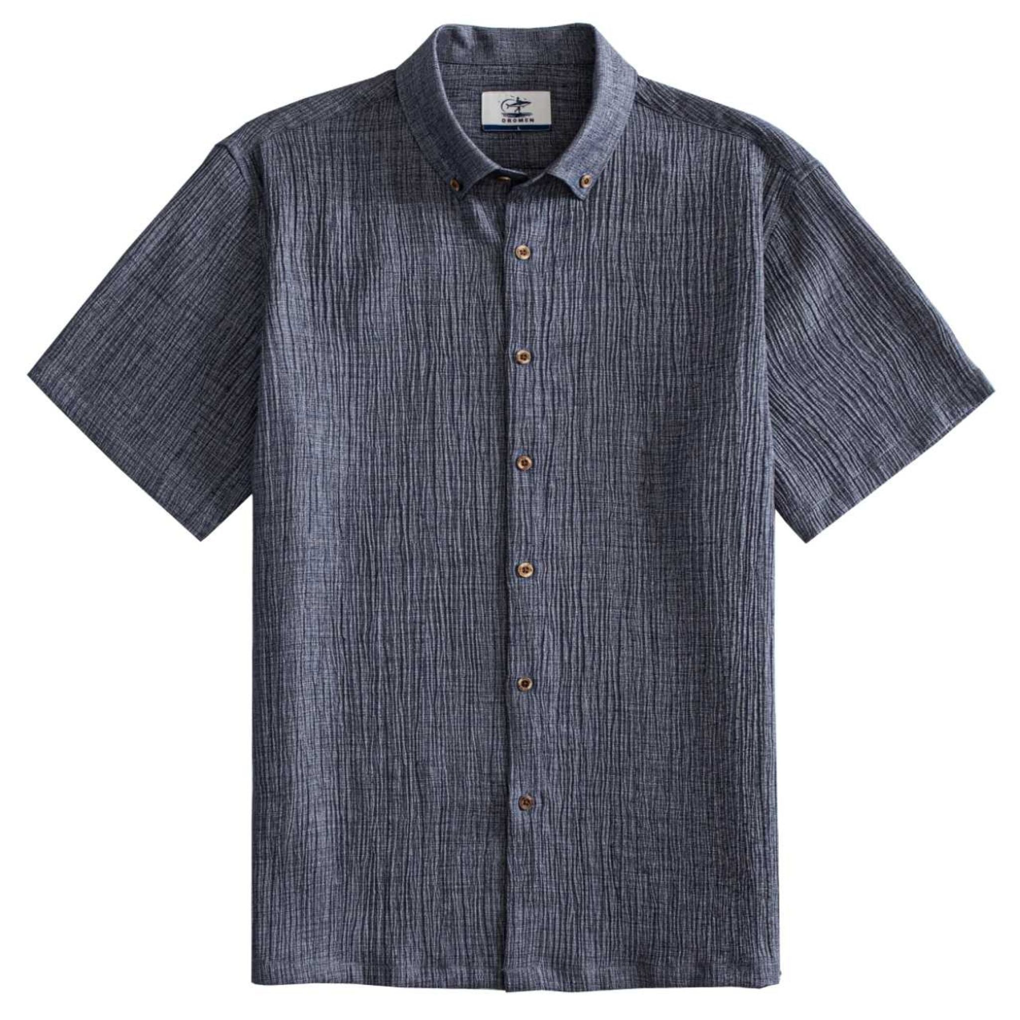 OROMEN The Breeze Crinkle Shirt in Melange Navy – Front View