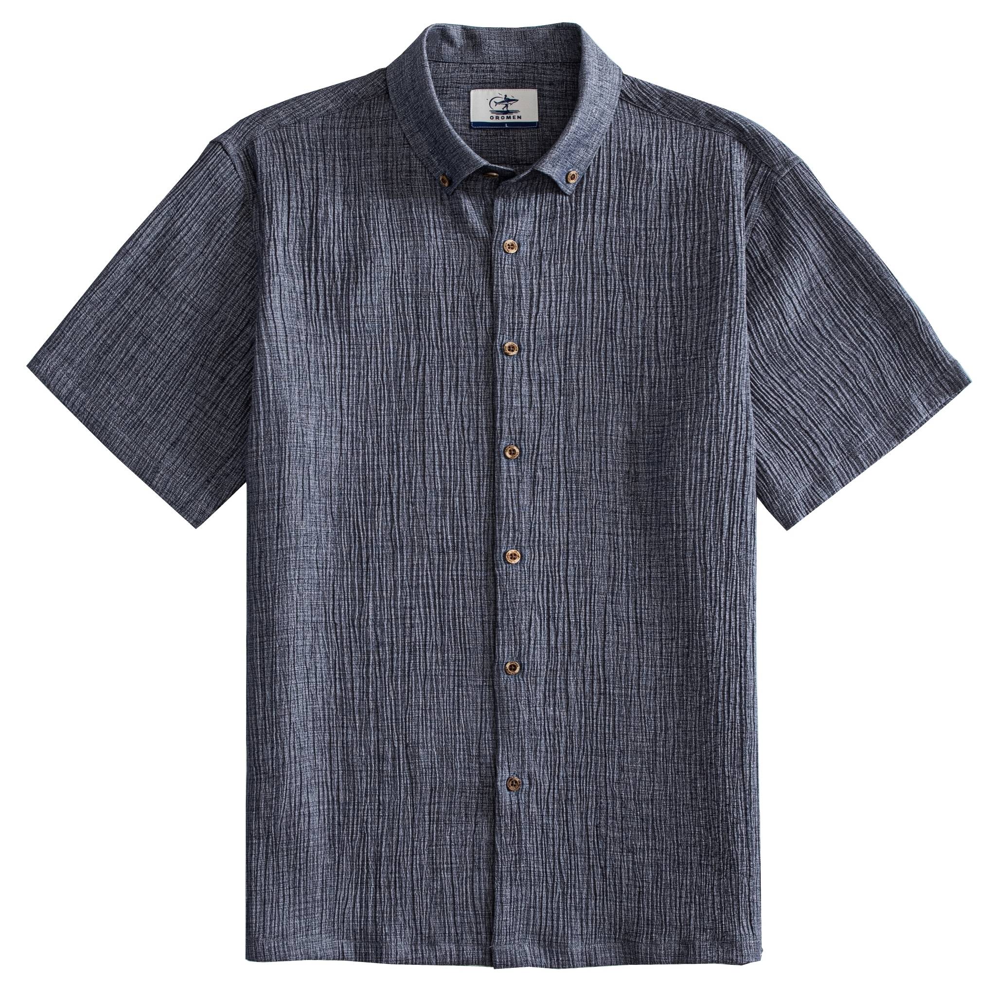 OROMEN The Breeze Crinkle Shirt in Melange Navy – Front View