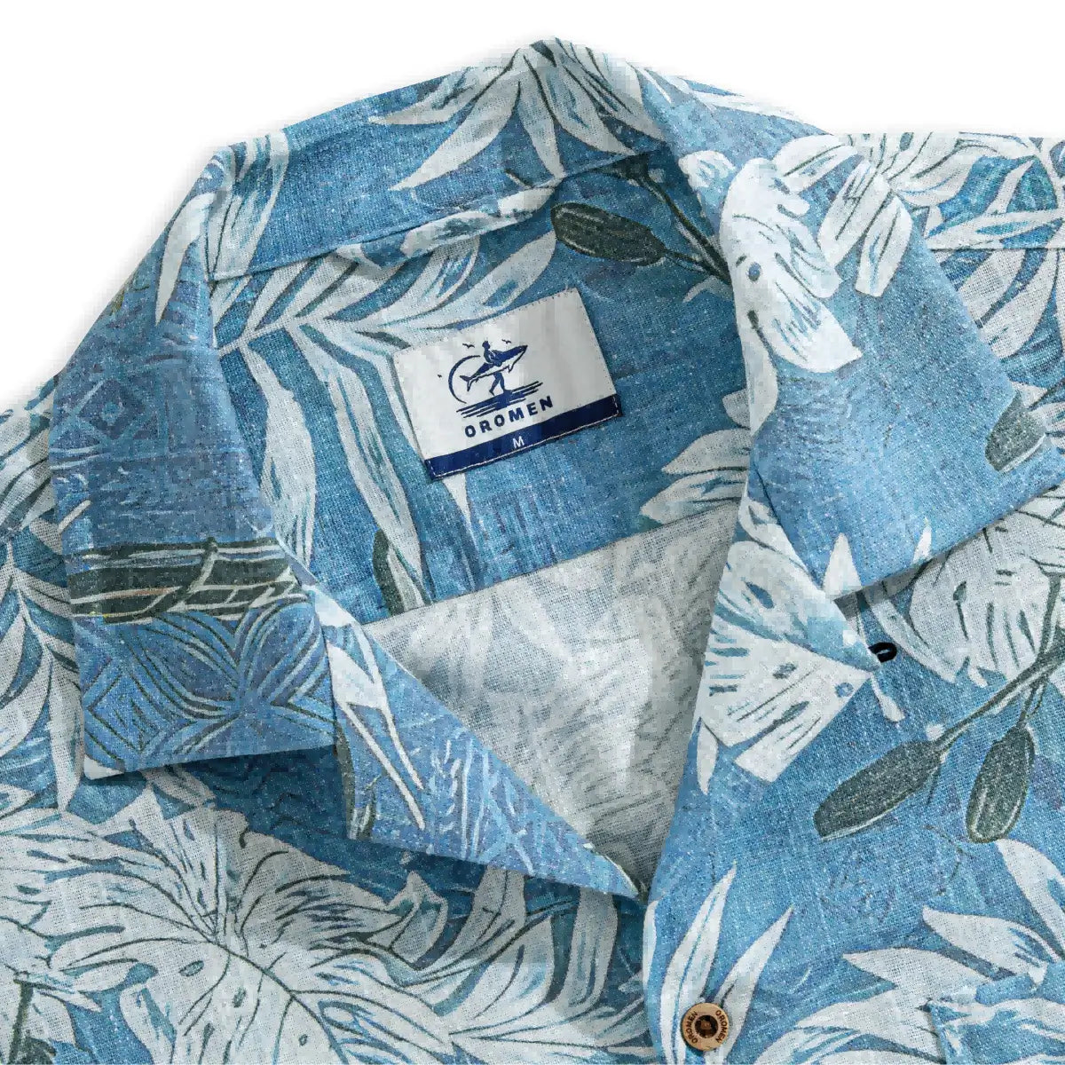 OROMEN Tropical Totem Aloha Shirt – Camp Collar Detail & Woven Brand Label