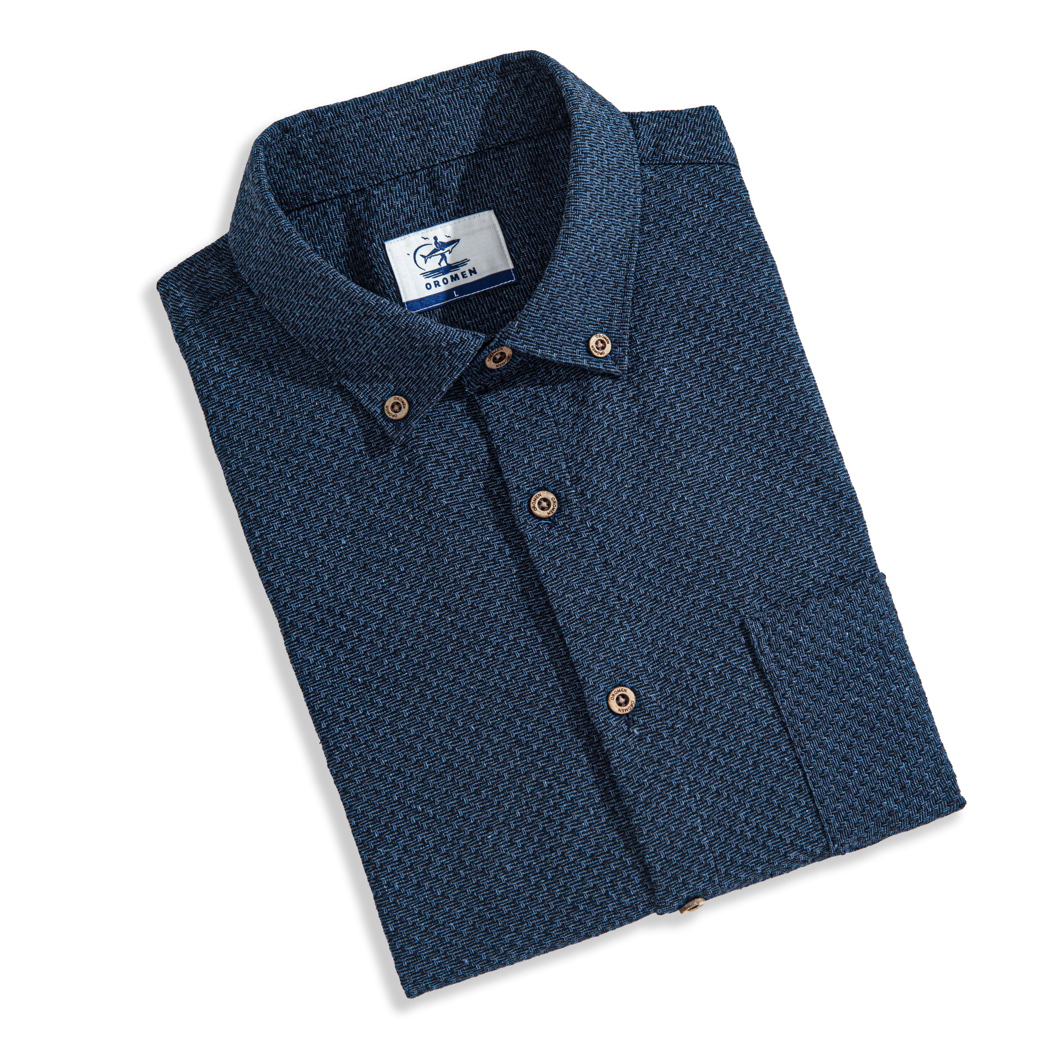1. OROMEN Two-Tone Cotton Linen Woven Shirt – Folded Display Image
