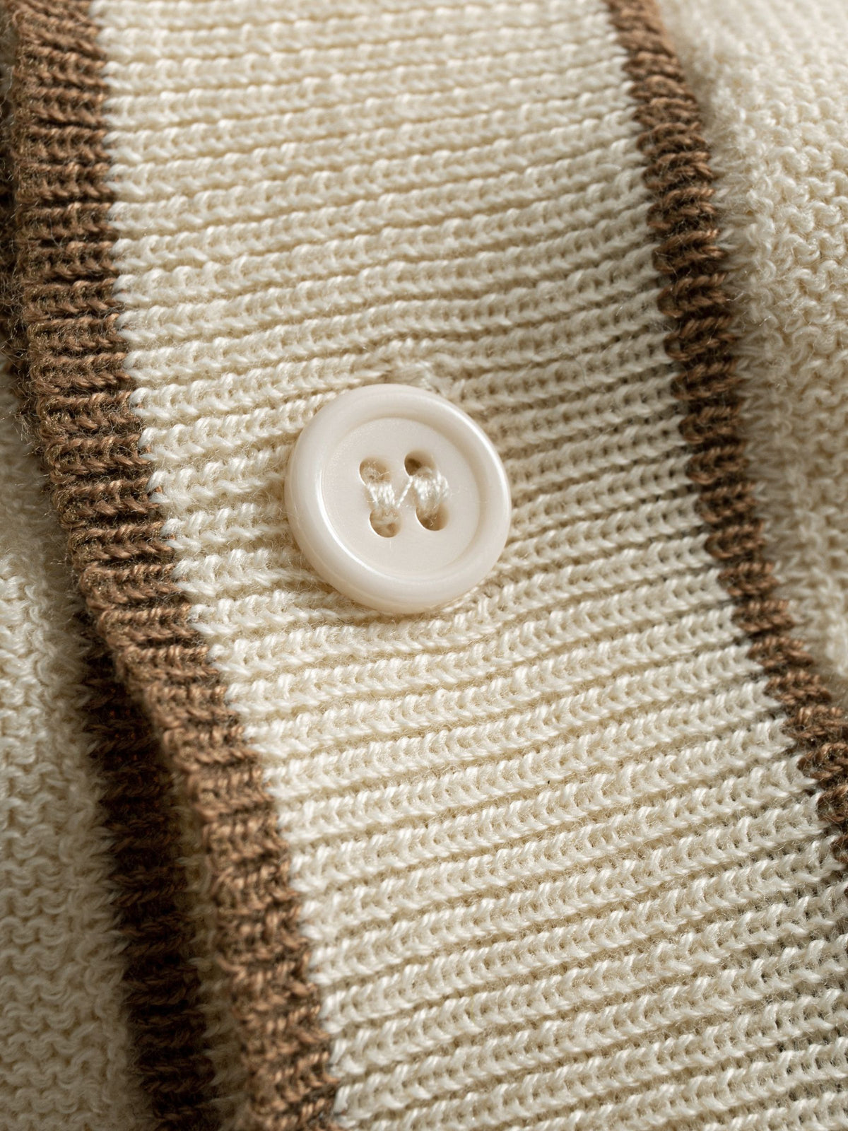 OROMEN Vertical Stripe Contrast Knit Polo button placket detail with tonal buttons and contrast trim