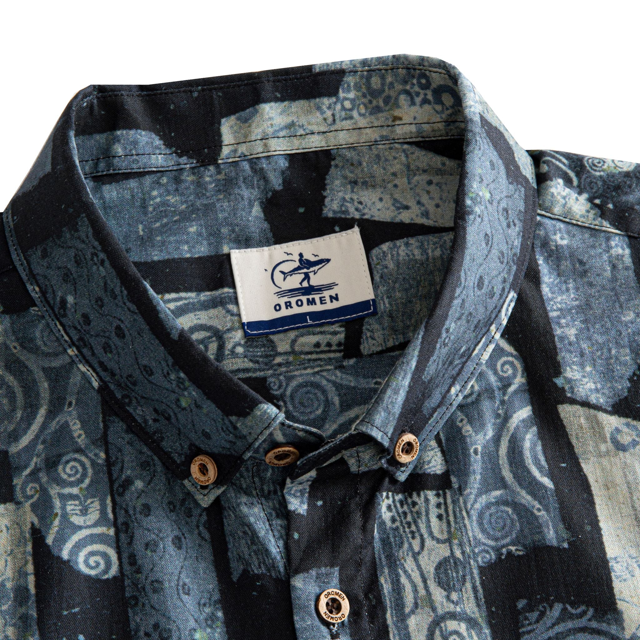 OROMEN Vintage Patchwork Print Shirt - Button-Down Collar and Brand Label Detail