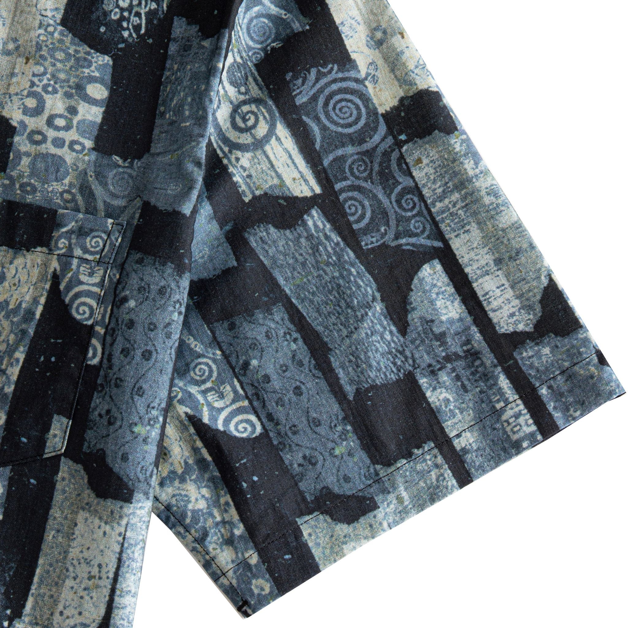OROMEN Vintage Patchwork Print Shirt - Sleeve Cuff and Hem Detail
