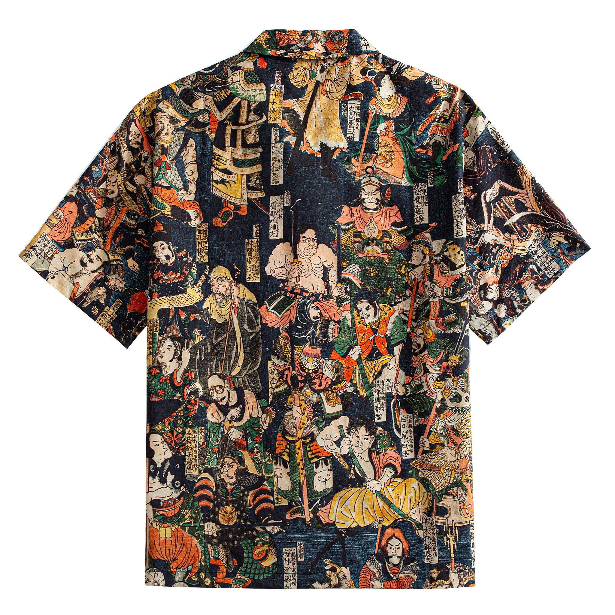 OROMEN Water Margin Camp Collar Shirt Flat Lay - Tencel Lyocell, Ukiyo-e Design