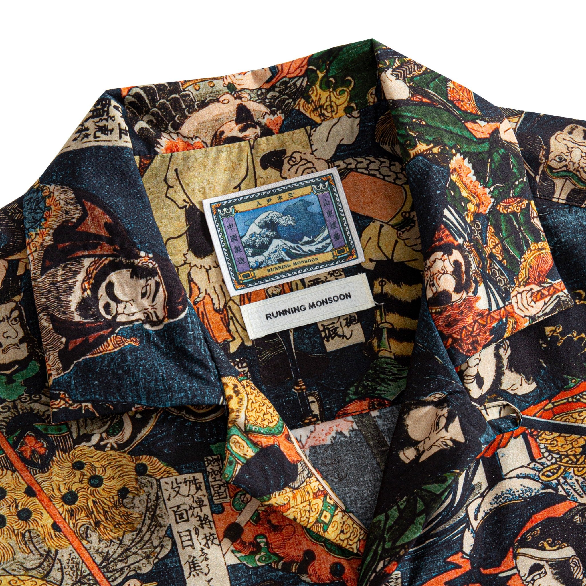 OROMEN Water Margin Ukiyo-e Shirt - Side View, Natural Wood Buttons Detail