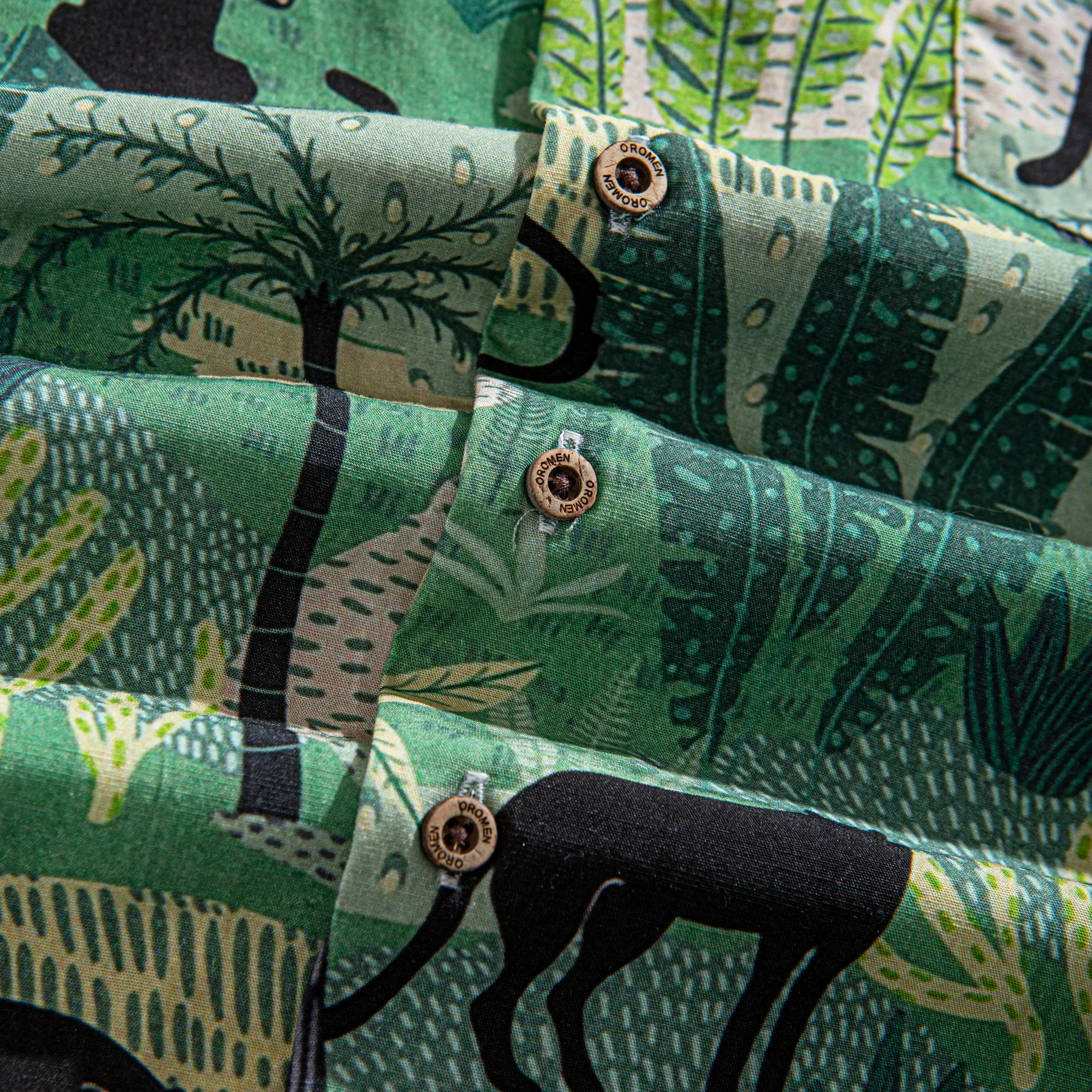 OROMEN Wild Jungle Aloha Shirt – OROMEN Engraved Coconut Buttons & Jungle Print Detail