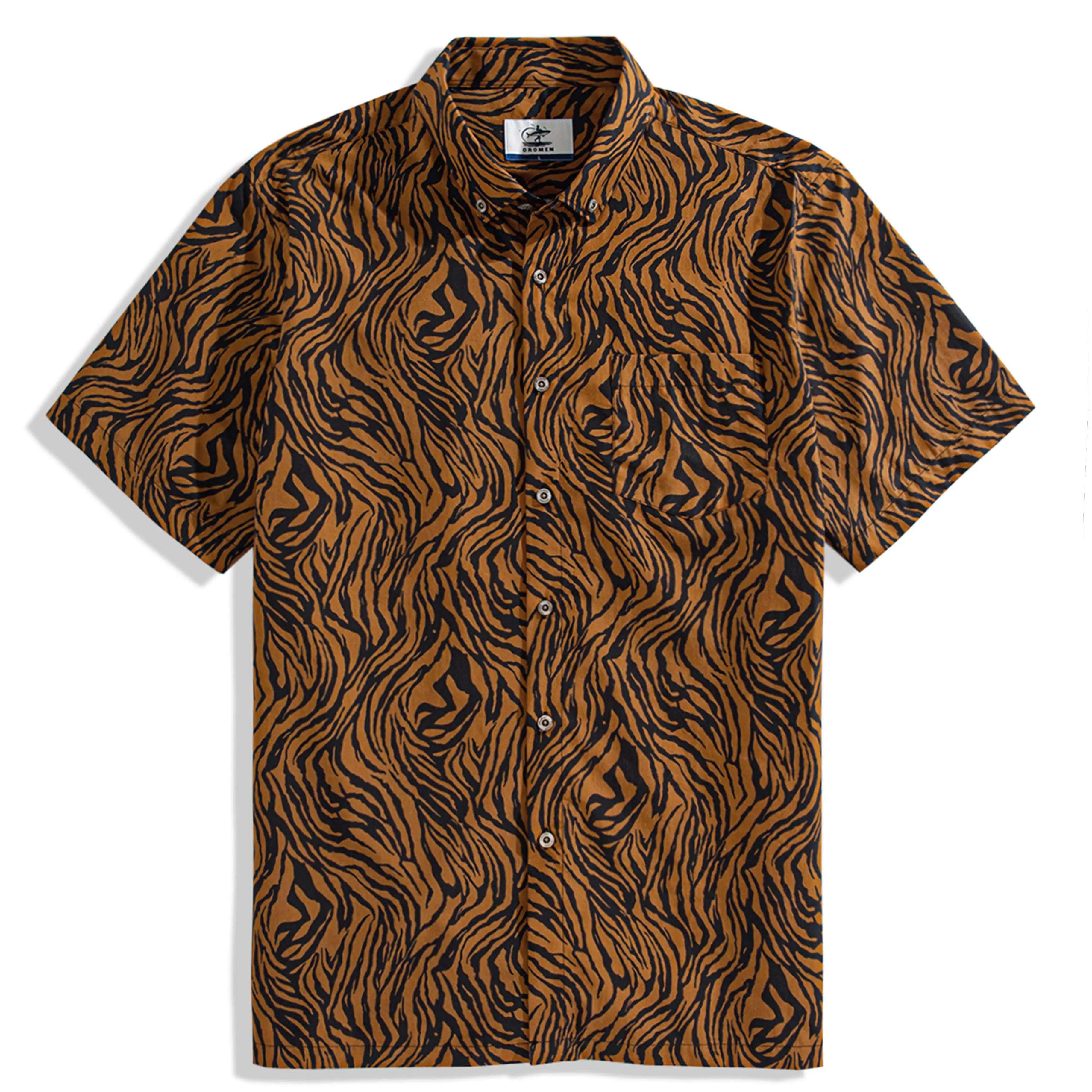 OROMEN Zebra Tattoo Hawaiian Shirt front view — hand-painted zebra stripe aloha shirt