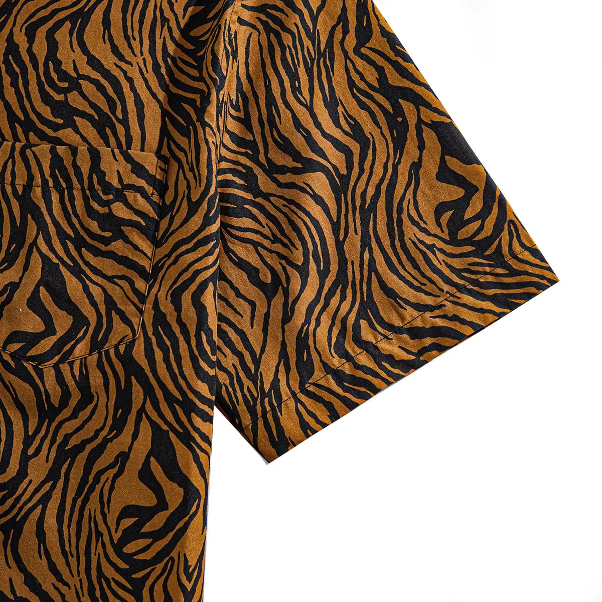OROMEN Zebra Tattoo Hawaiian Shirt — short sleeve and side vent detail