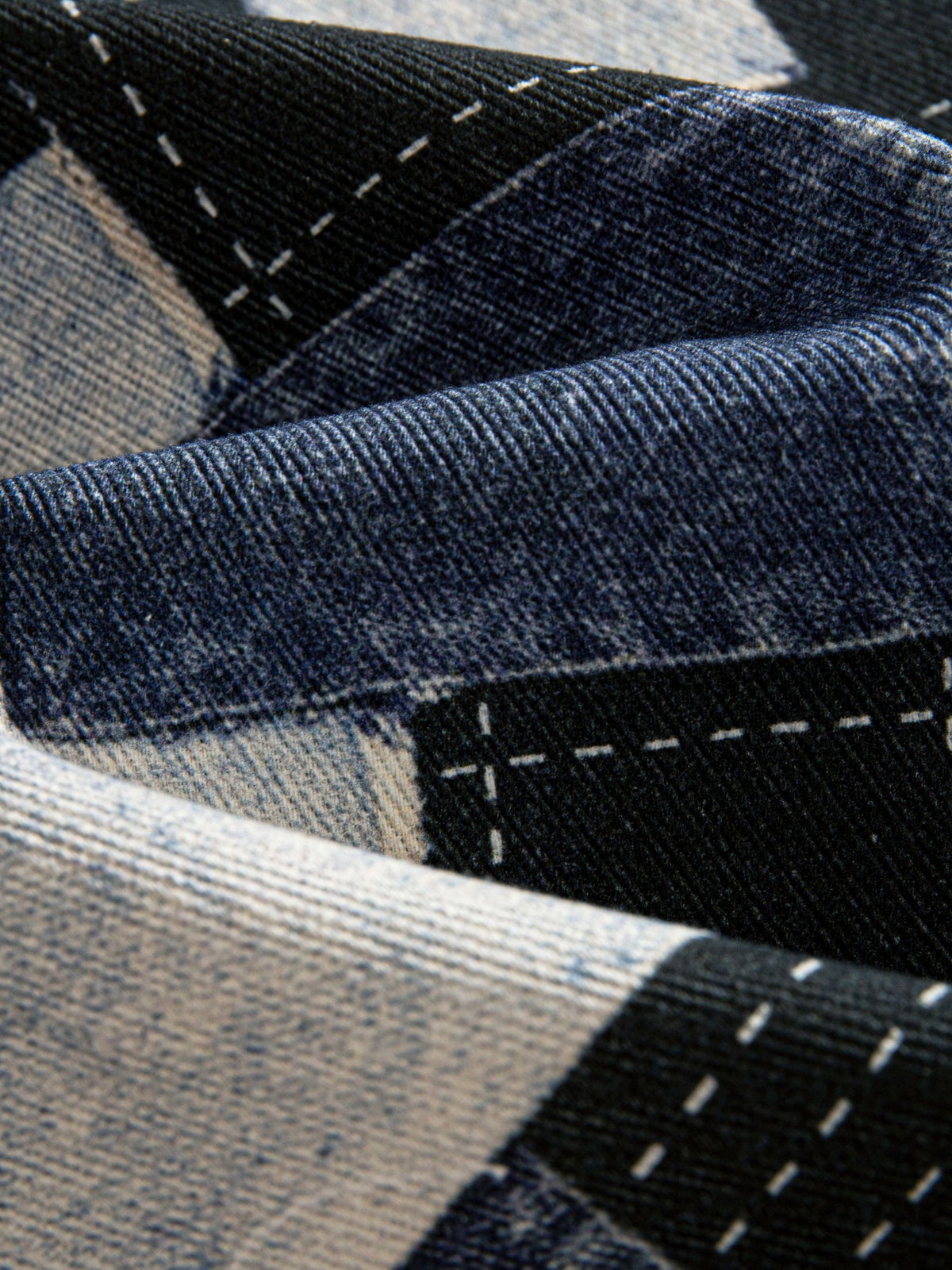 OROMEN patchwork kimono cardigan cotton fabric close-up with white stitching