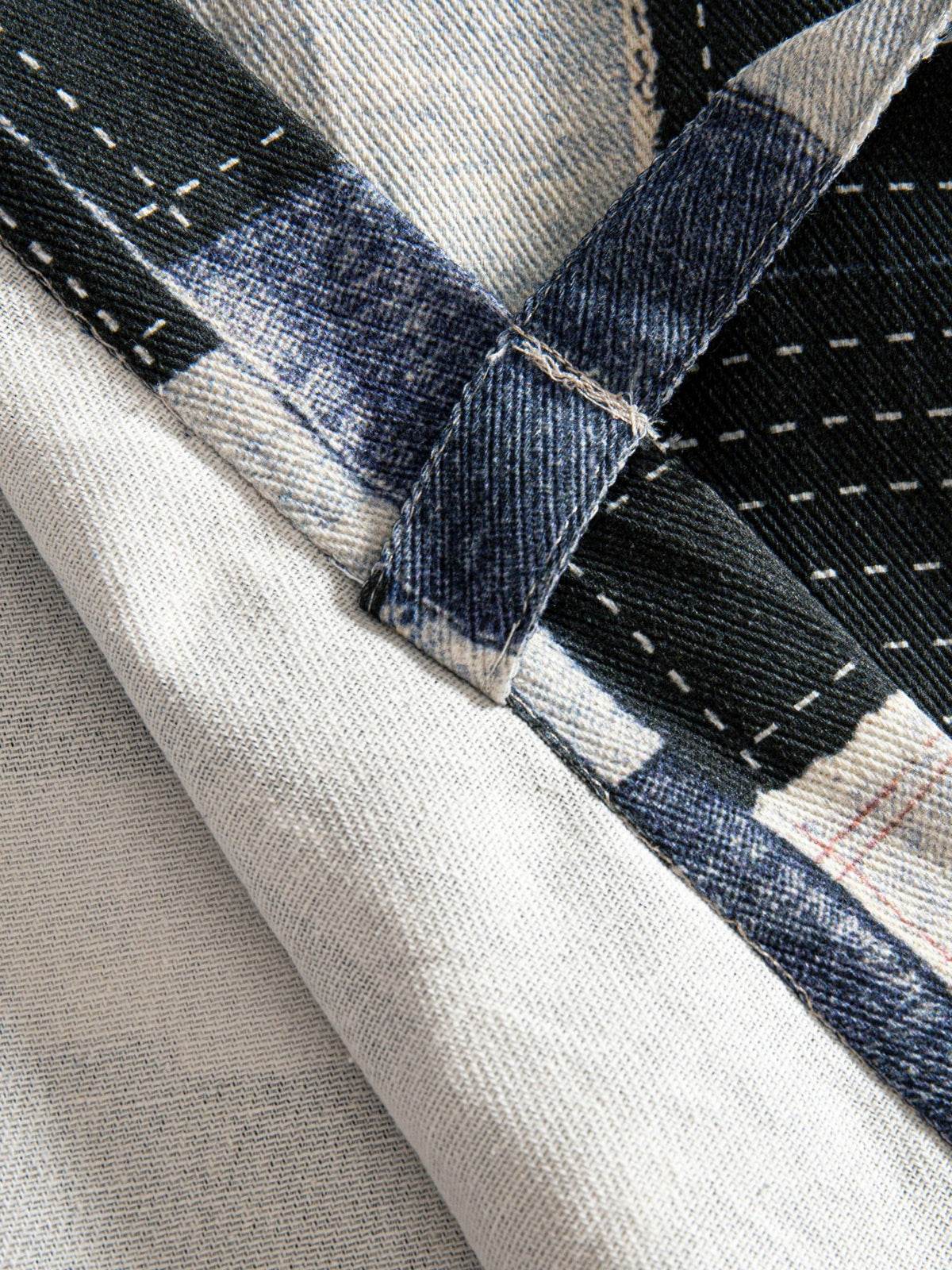 OROMEN patchwork kimono cardigan waist tie close-up
