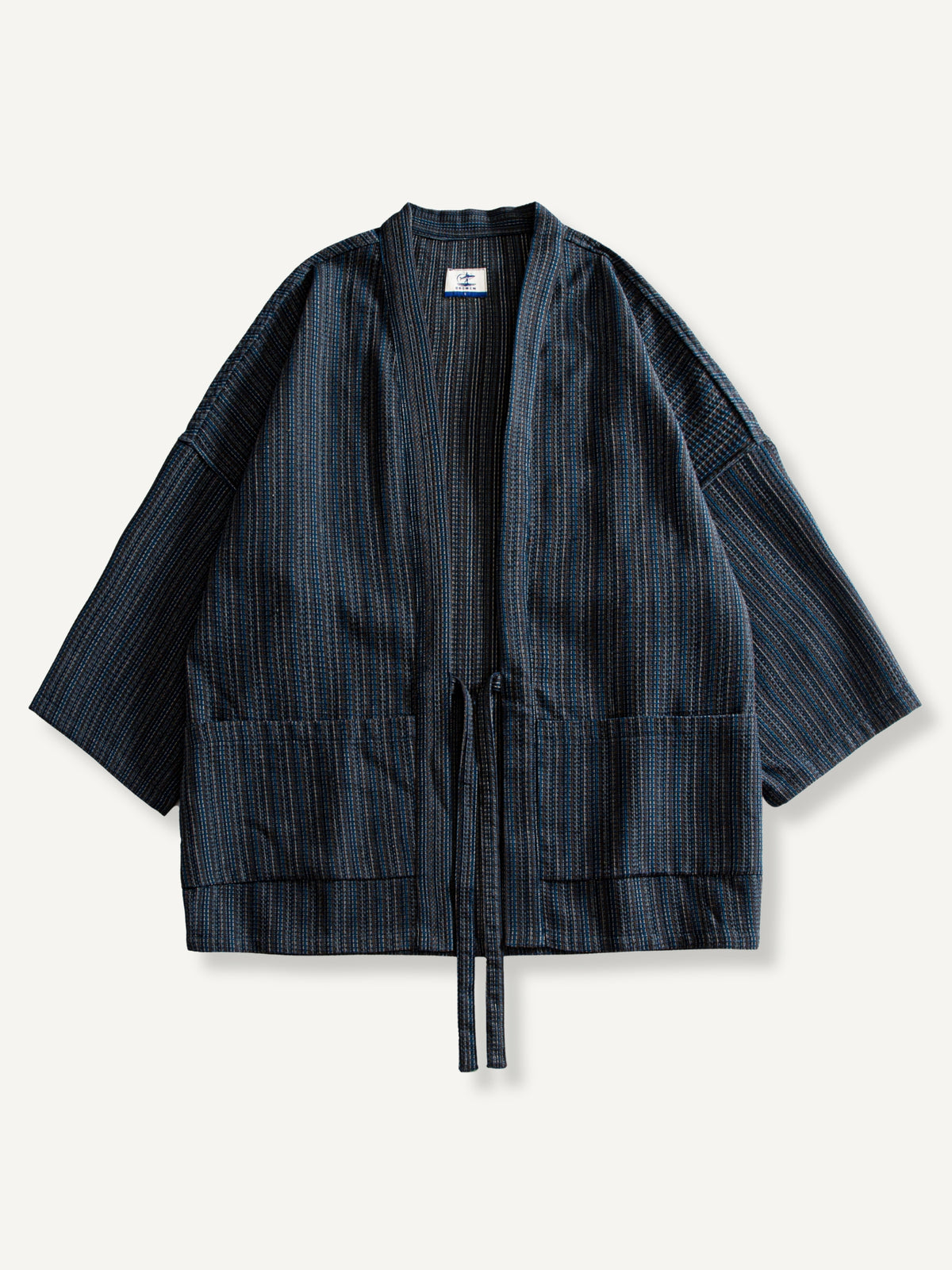 OROMEN textured cotton-linen haori kimono cardigan, front flat lay