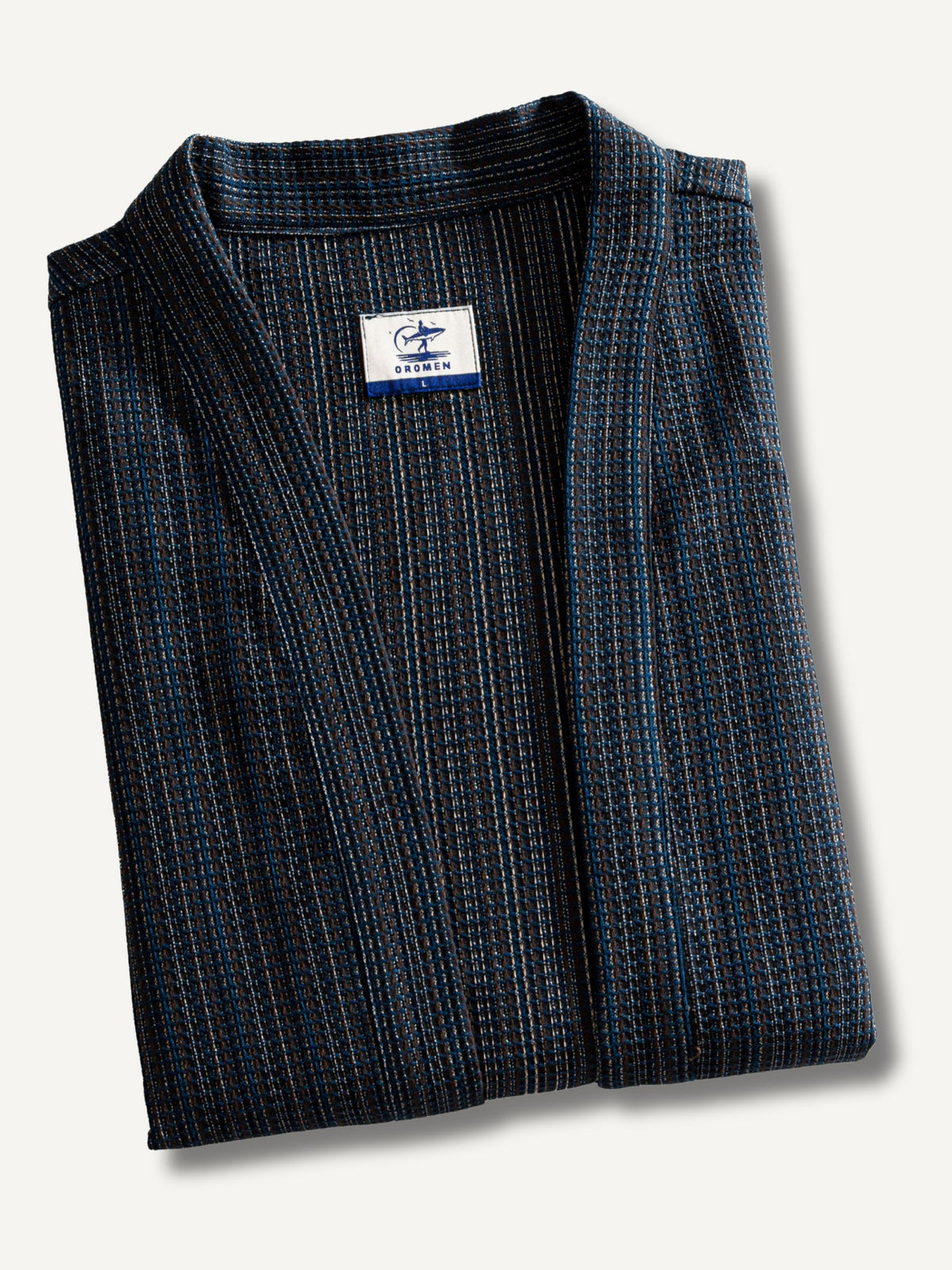 OROMEN textured haori kimono cardigan, folded flat lay