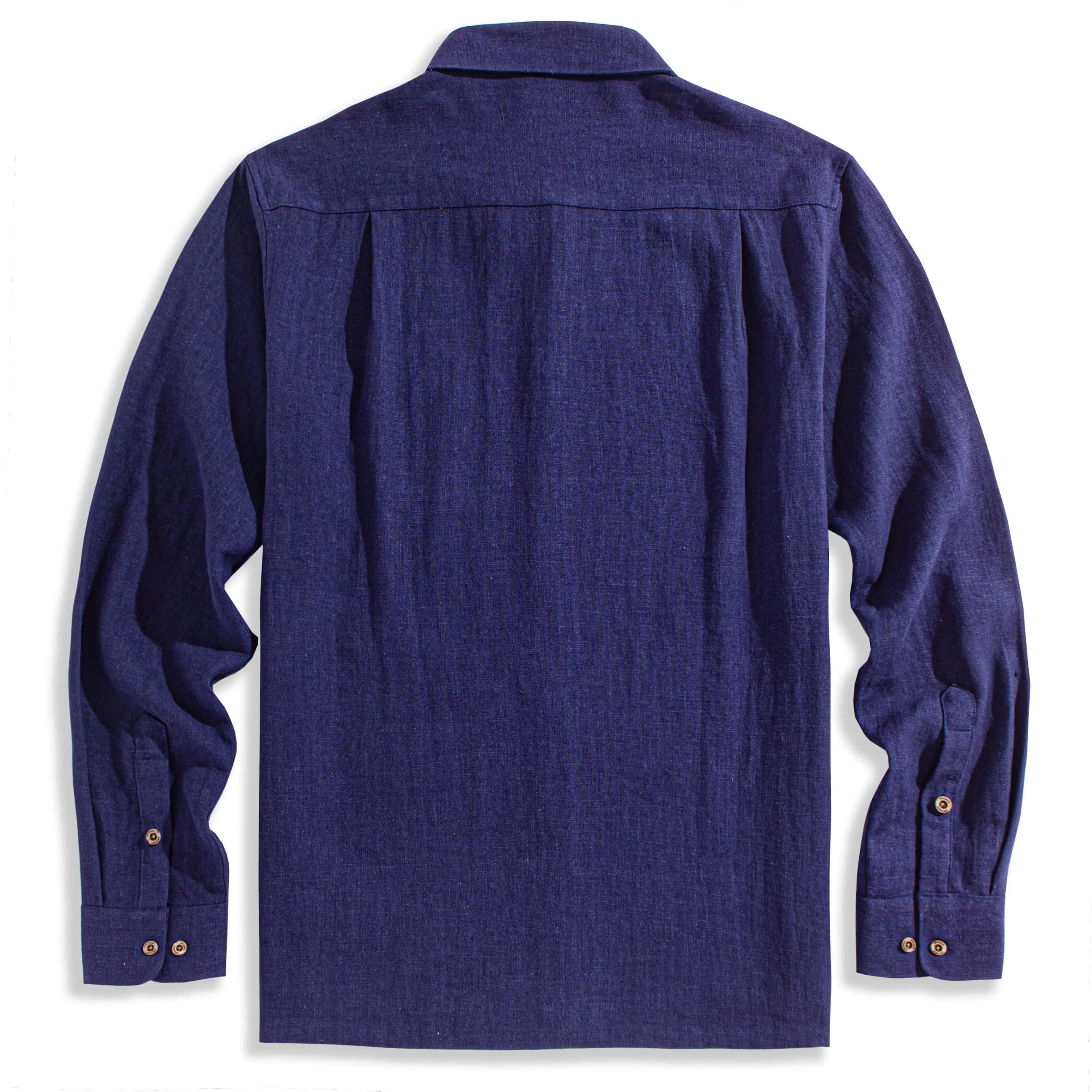 OROMEN Indigo Tailored Linen Shirt – Back View