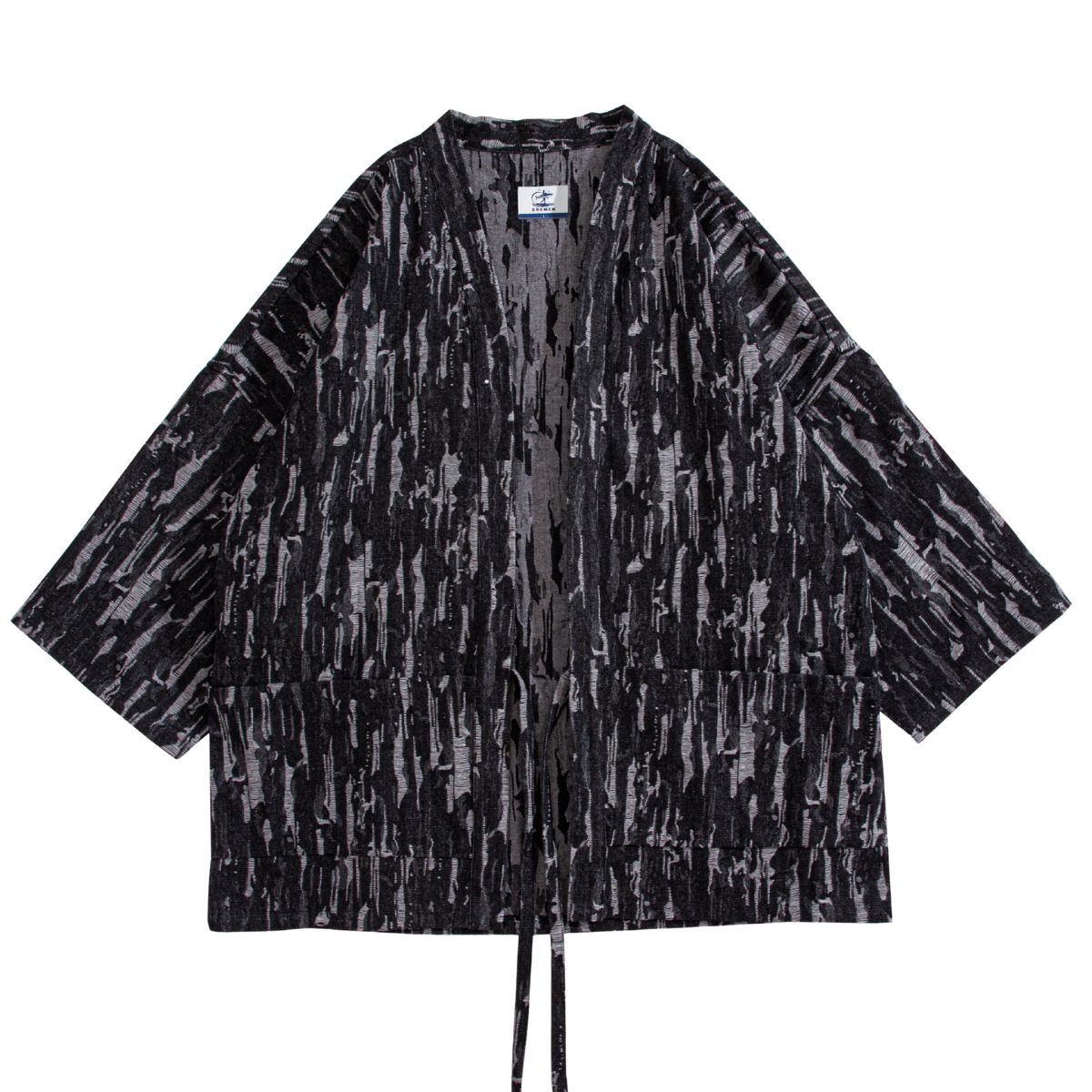 OROMEN KIMONO015 Jacquard Crackle Kimono Jacket, front view, black, sizes M–2XL