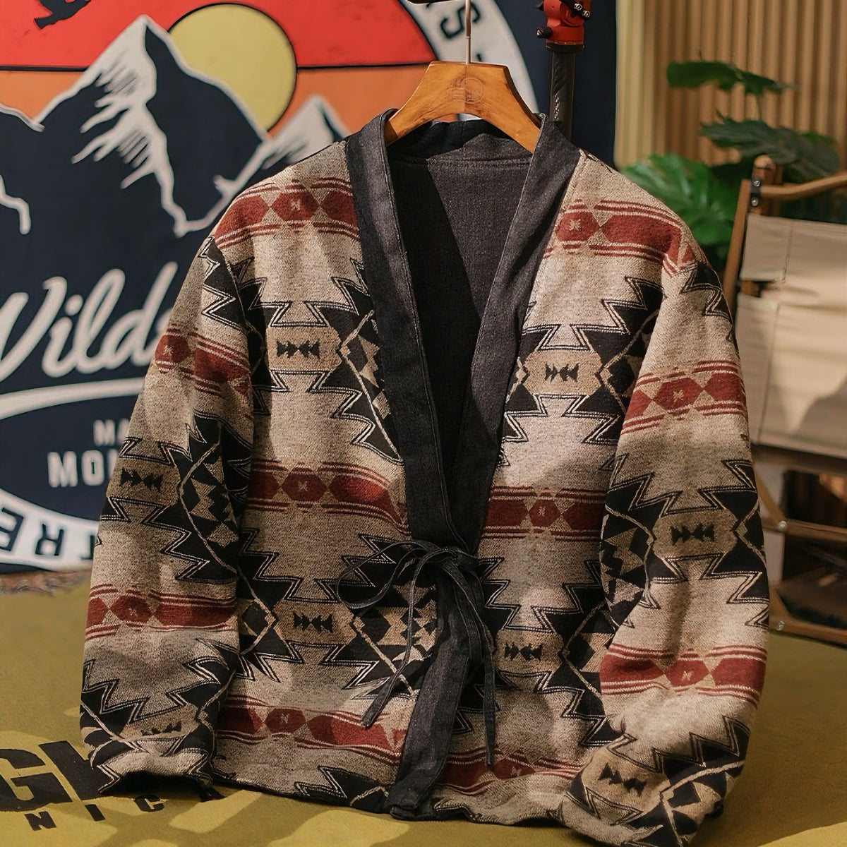 OROMEN KIMONO017 Kimono Coat, reversible side B view, contrast interior pattern, 100% cotton flannel