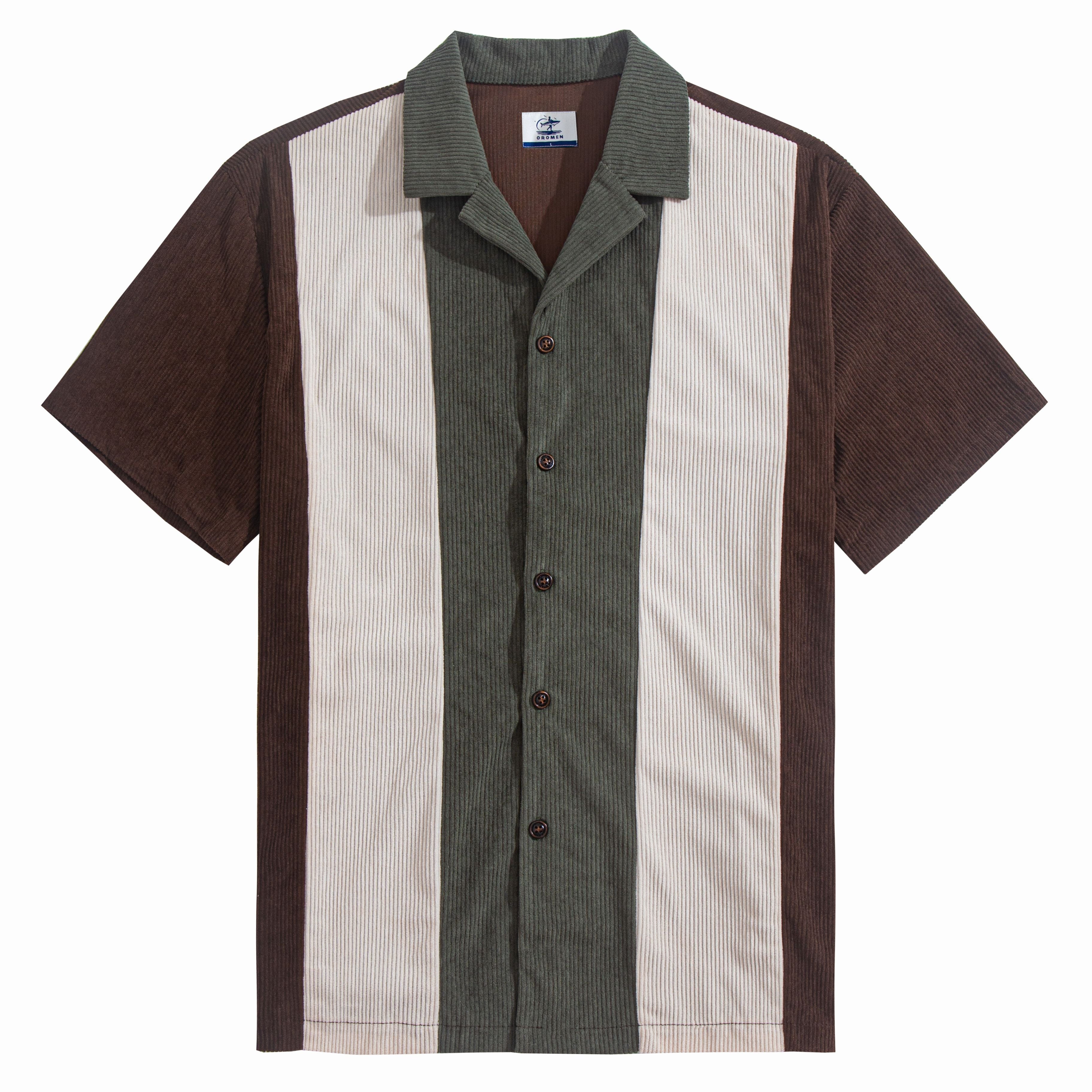 OROMEN Retro Contrast Corduroy Shirt – Front Flat Lay