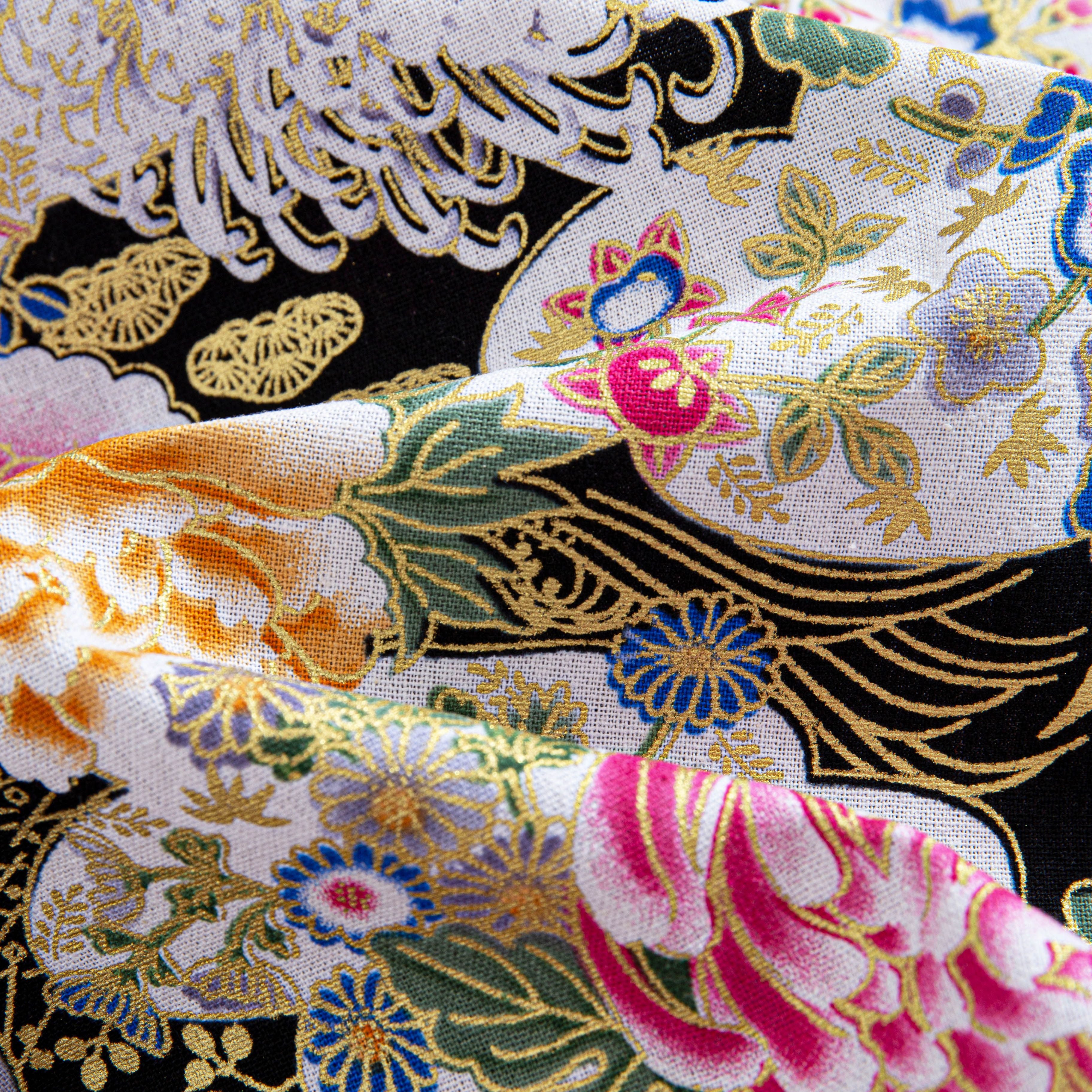 Peony and chrysanthemum button-down shirt side view