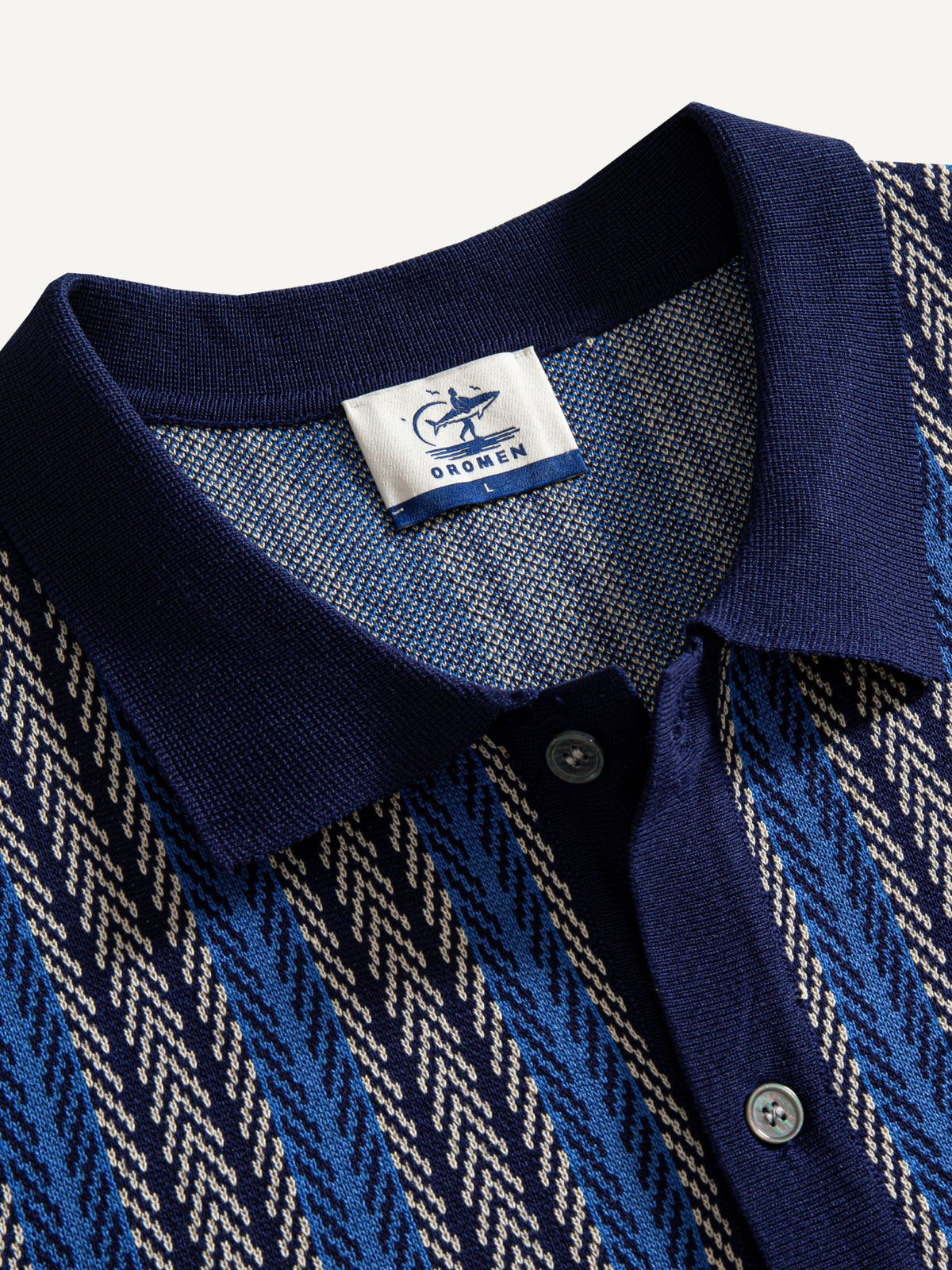 Ribbed knit collar detail on OROMEN Savile Herringbone Knit Shirt