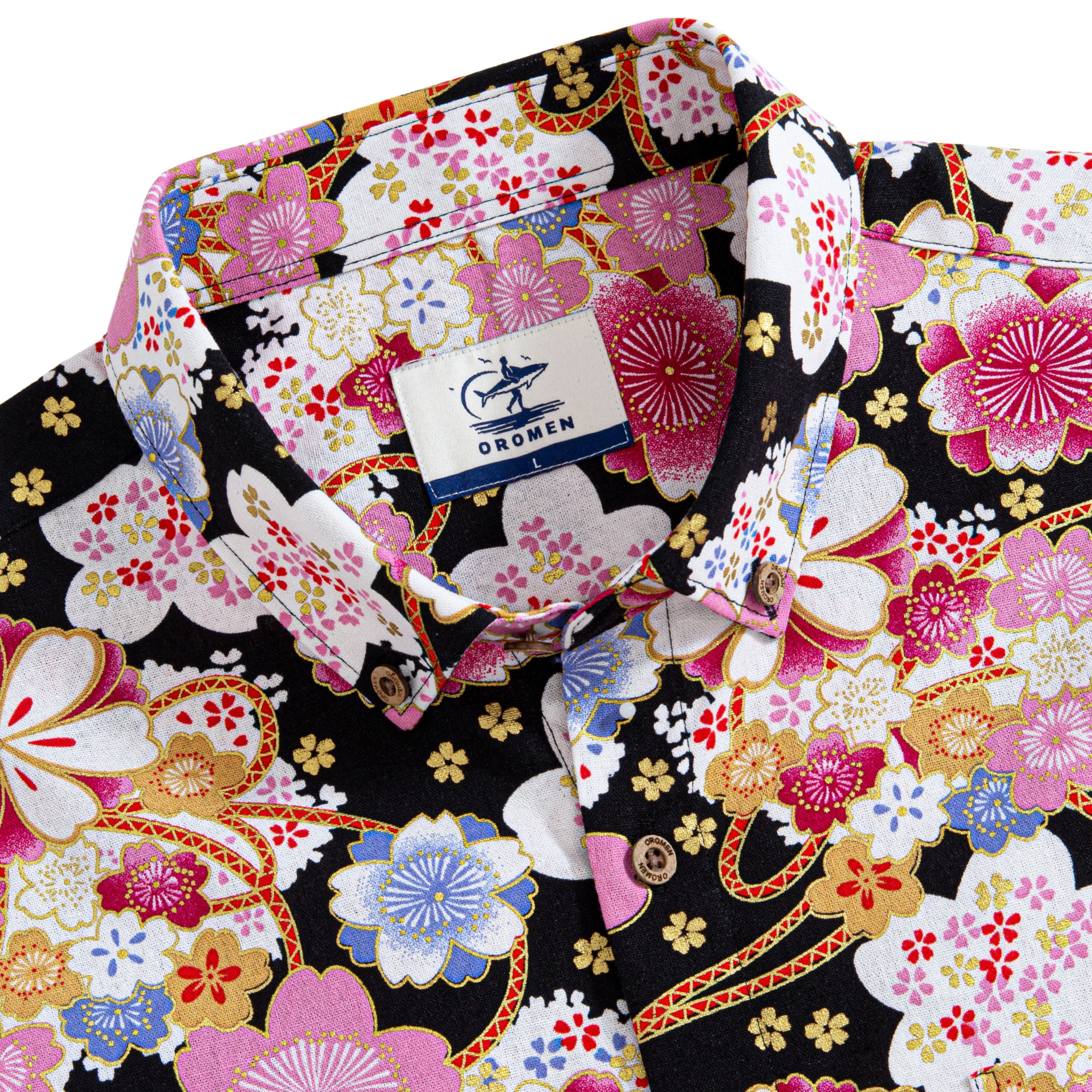 Sakura temari ball shirt detail - hand-painted cherry blossom design