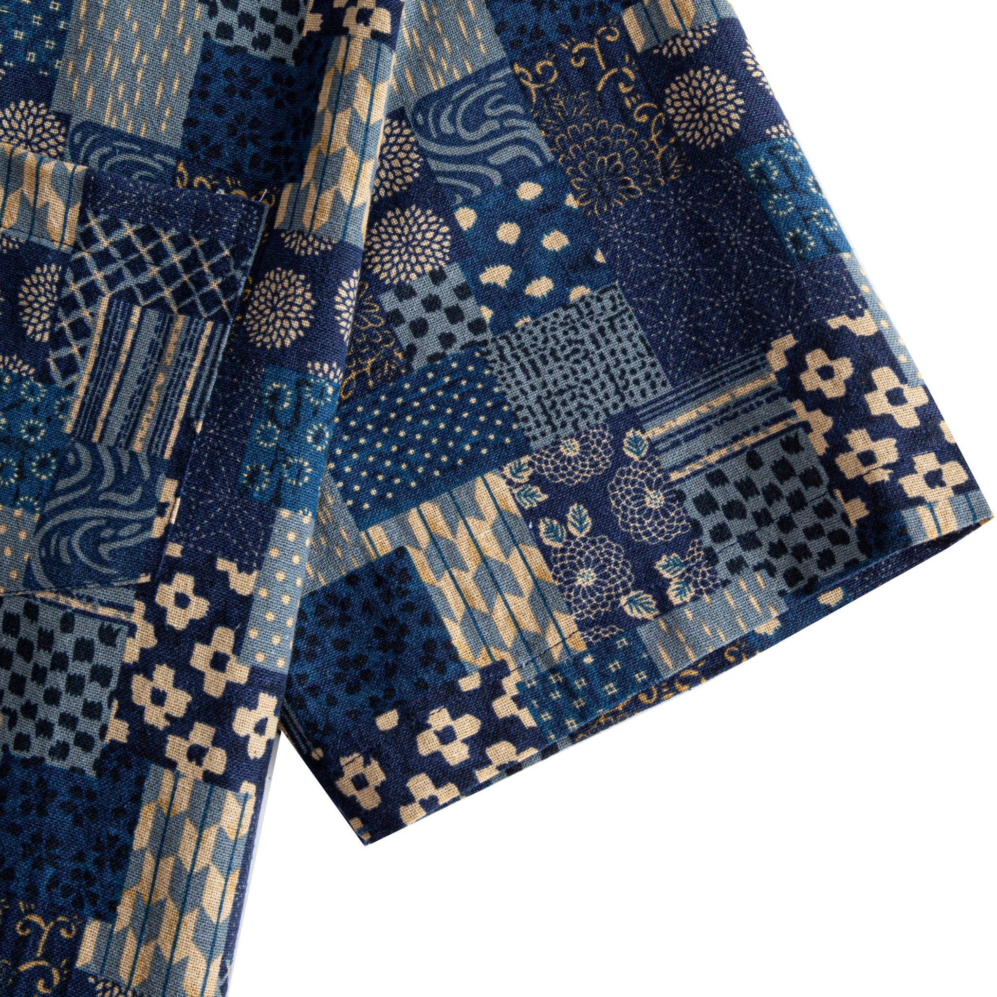 Short Sleeve Cuff Detail – OROMEN Indigo Boro Patchwork Shirt