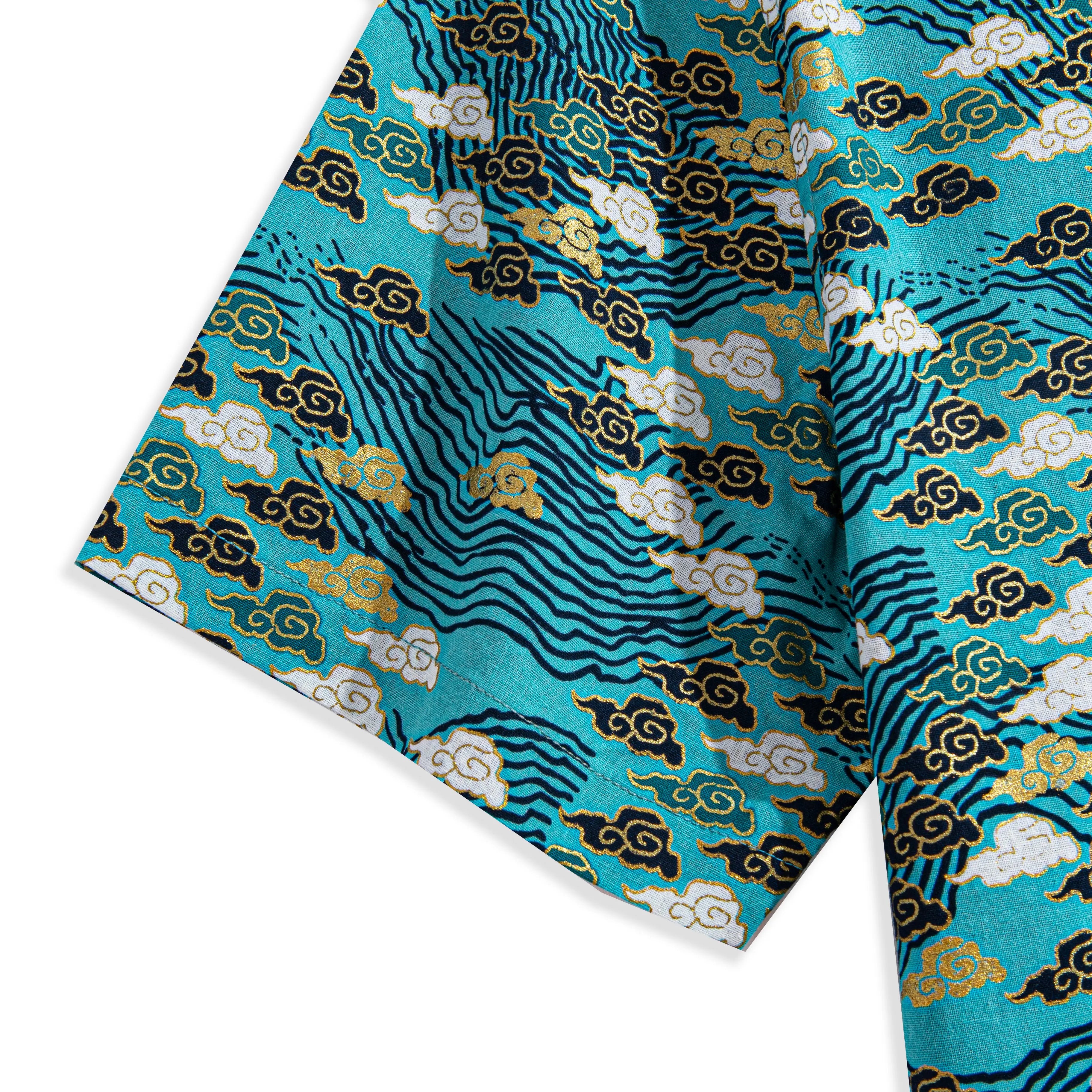 Short sleeve Auspicious Clouds Aloha shirt with Japanese cloud motif