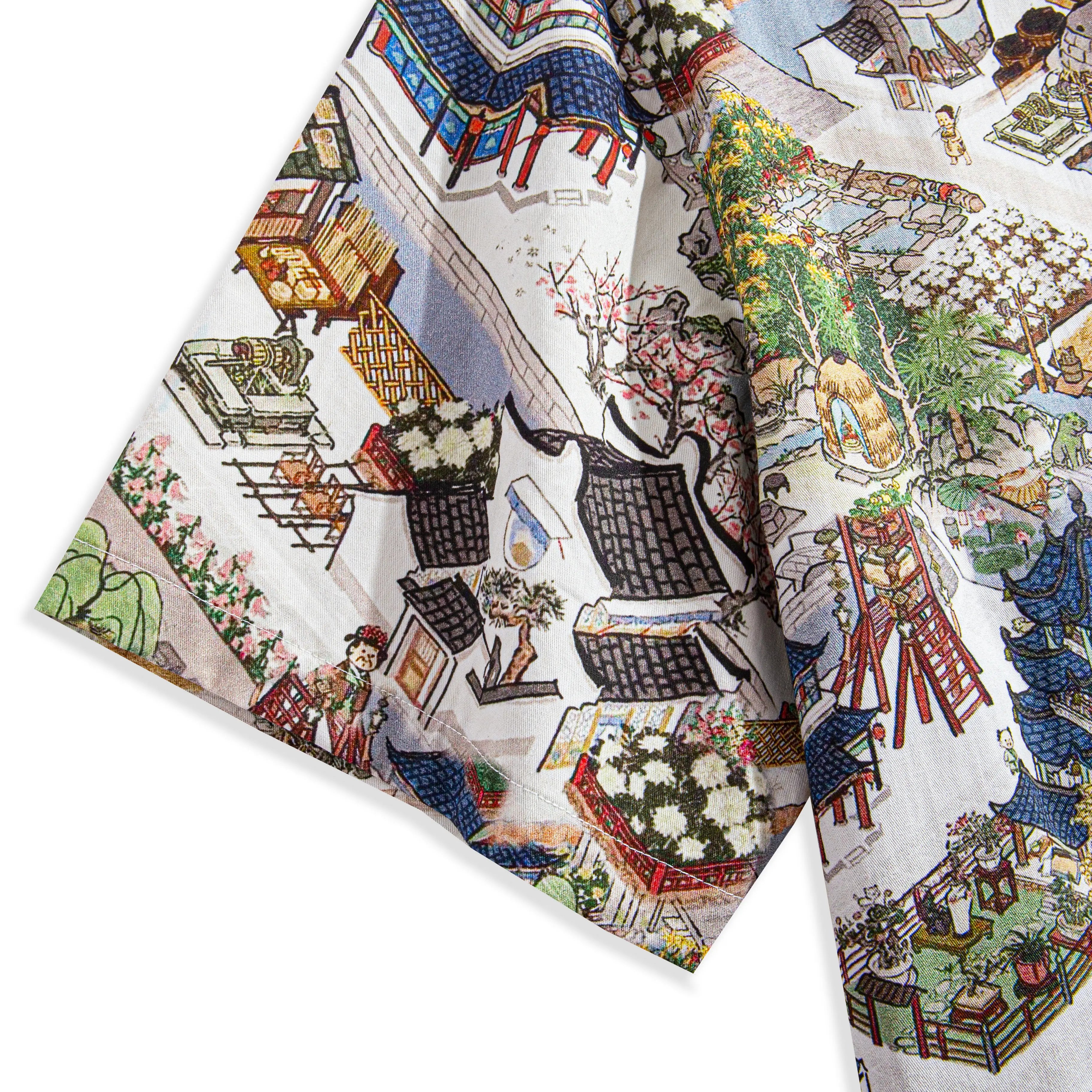Short sleeve Courtyard Culture aloha shirt with ancient Chinese cityscape print