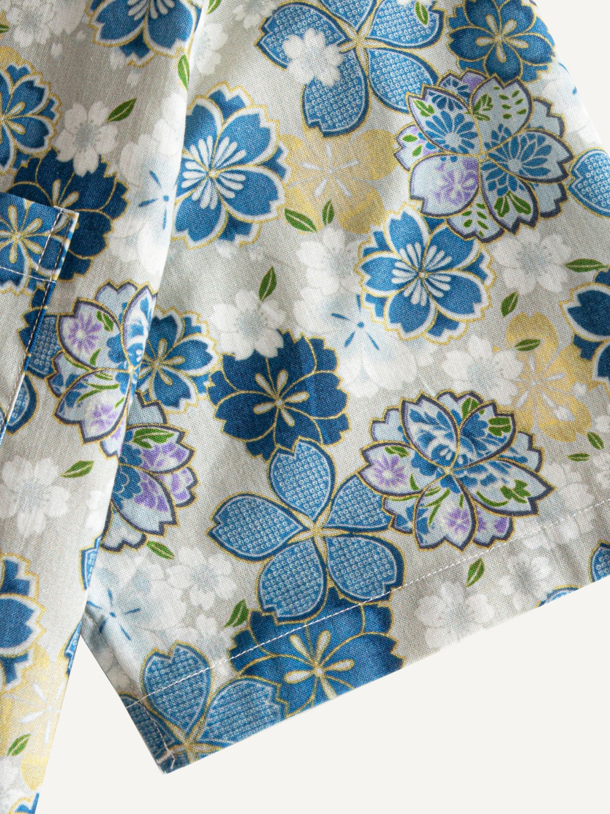 Short sleeve cuff and double-needle stitching detail of OROMEN Cherry Blossoms in Full Bloom Shirt