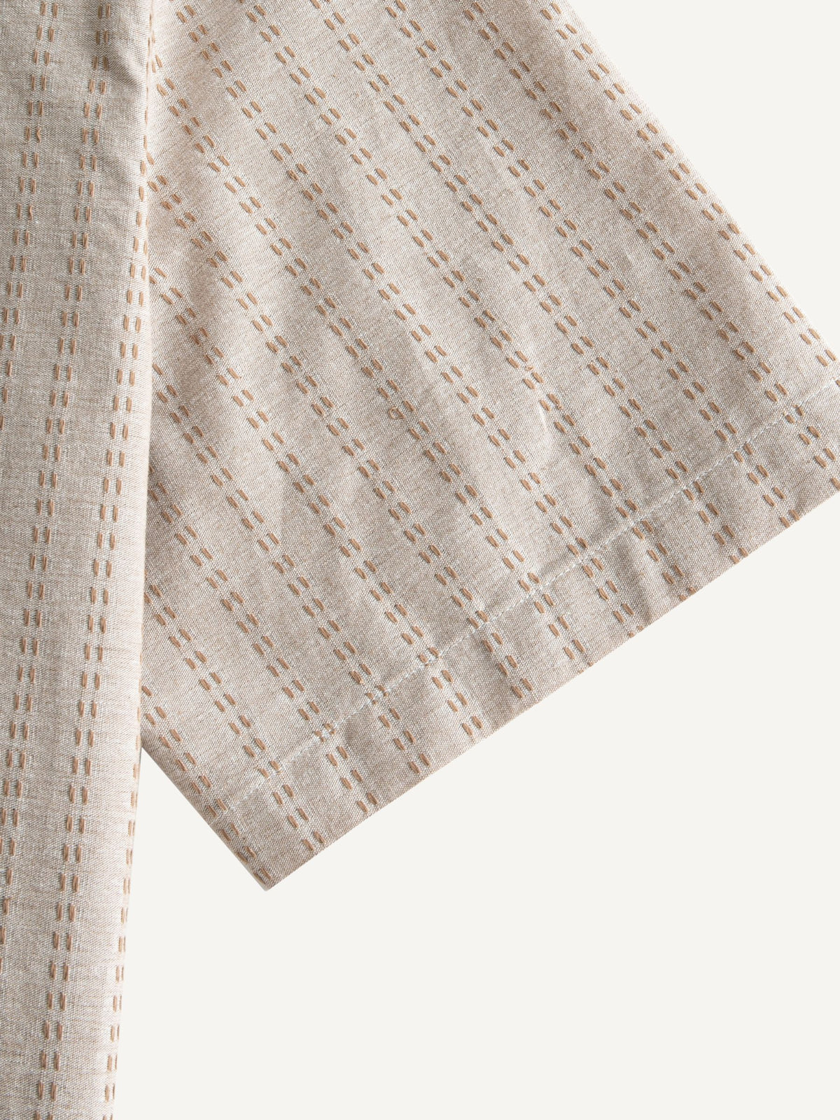 Short sleeve cuff and double-needle stitching detail of OROMEN Sashiko Stripe Cotton Shirt