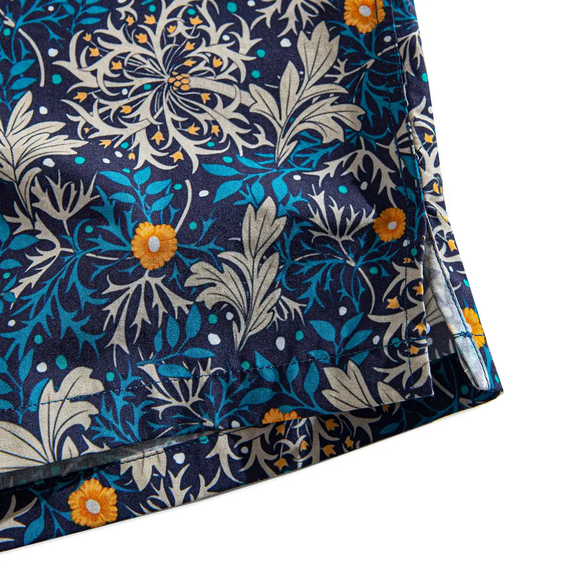 Side vent detail on Honeysuckle Vines cotton Lyocell shirt - enhanced comfort and fit