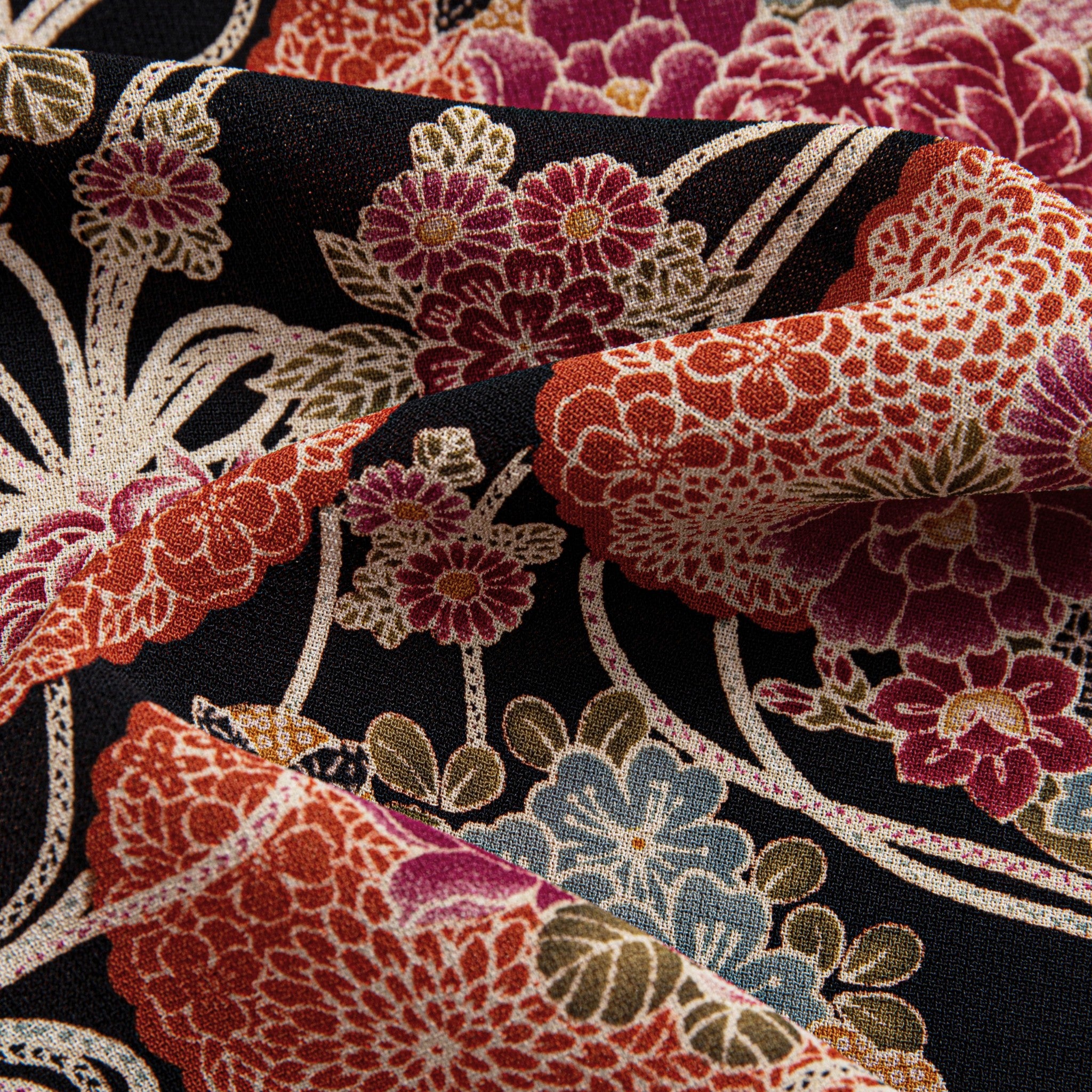 Side view of Japanese Ukiyo-e chrysanthemums shirt with button-down collar