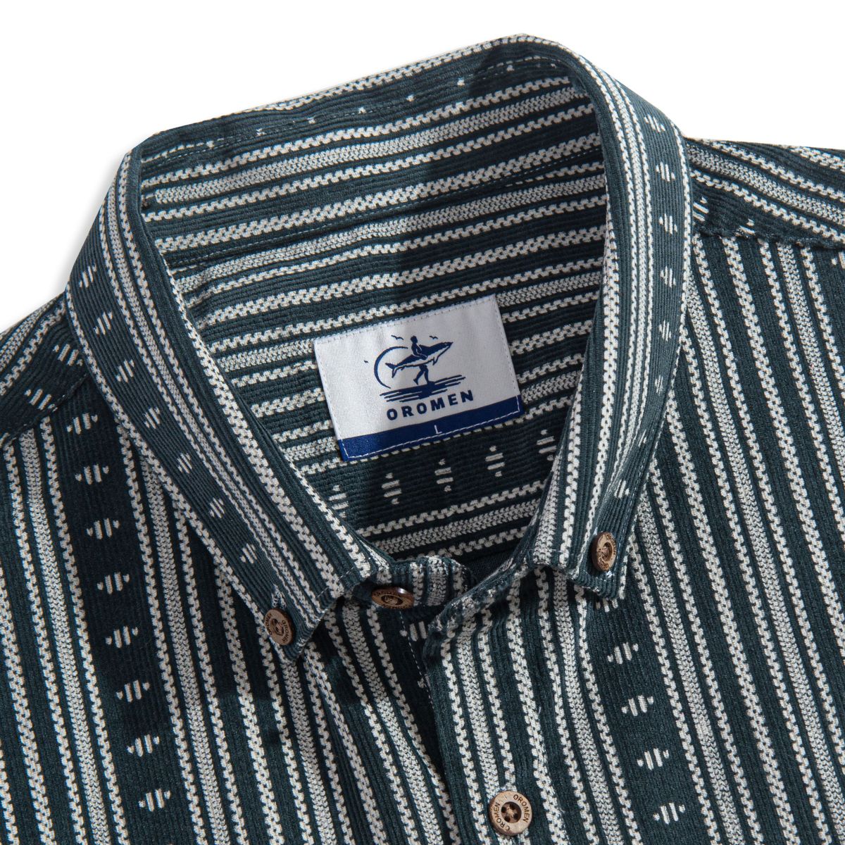 Striped Corduroy Shirt Button-Down Collar Detail – OROMEN