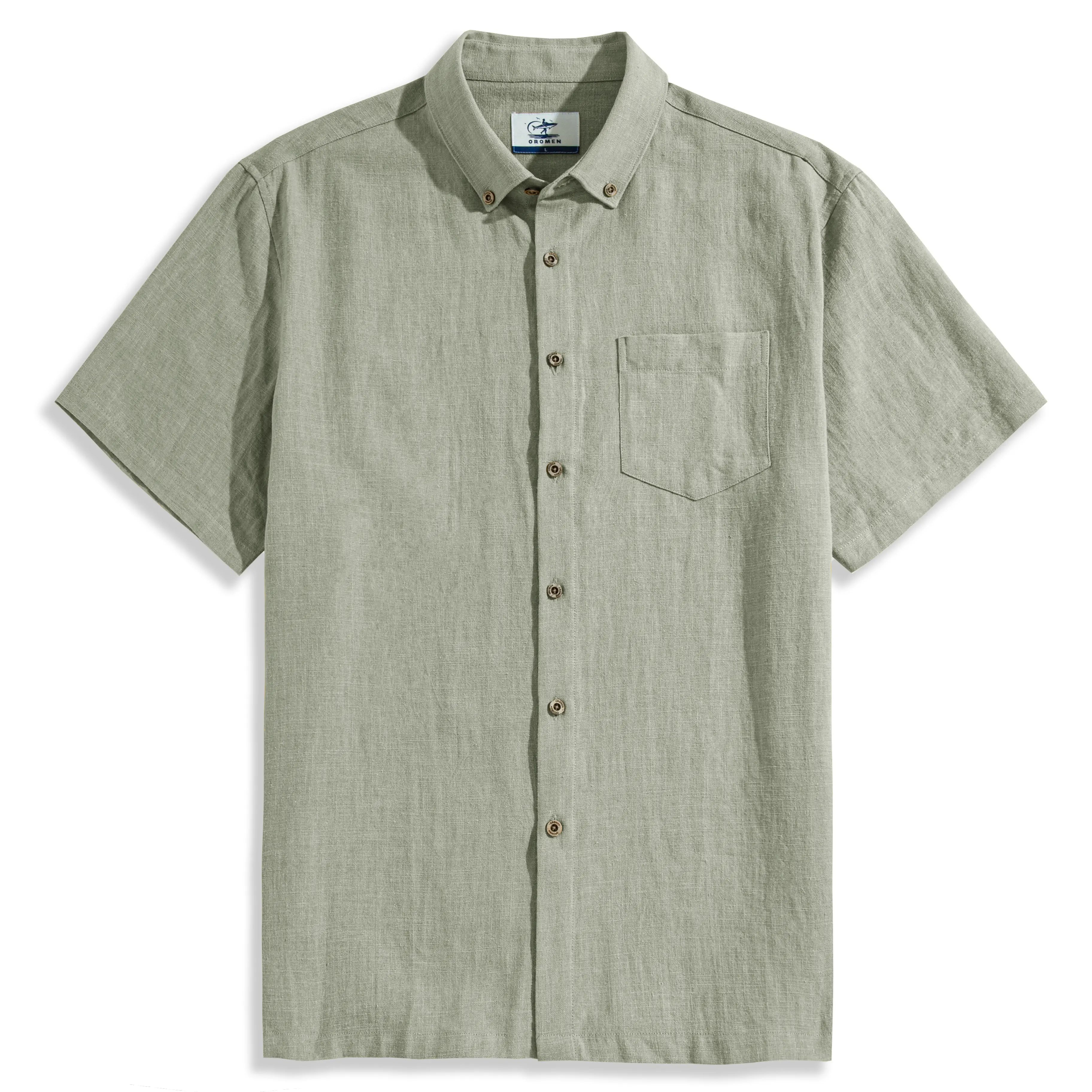 Tailored linen shirt in green - premium 100% linen button-down collar shirt