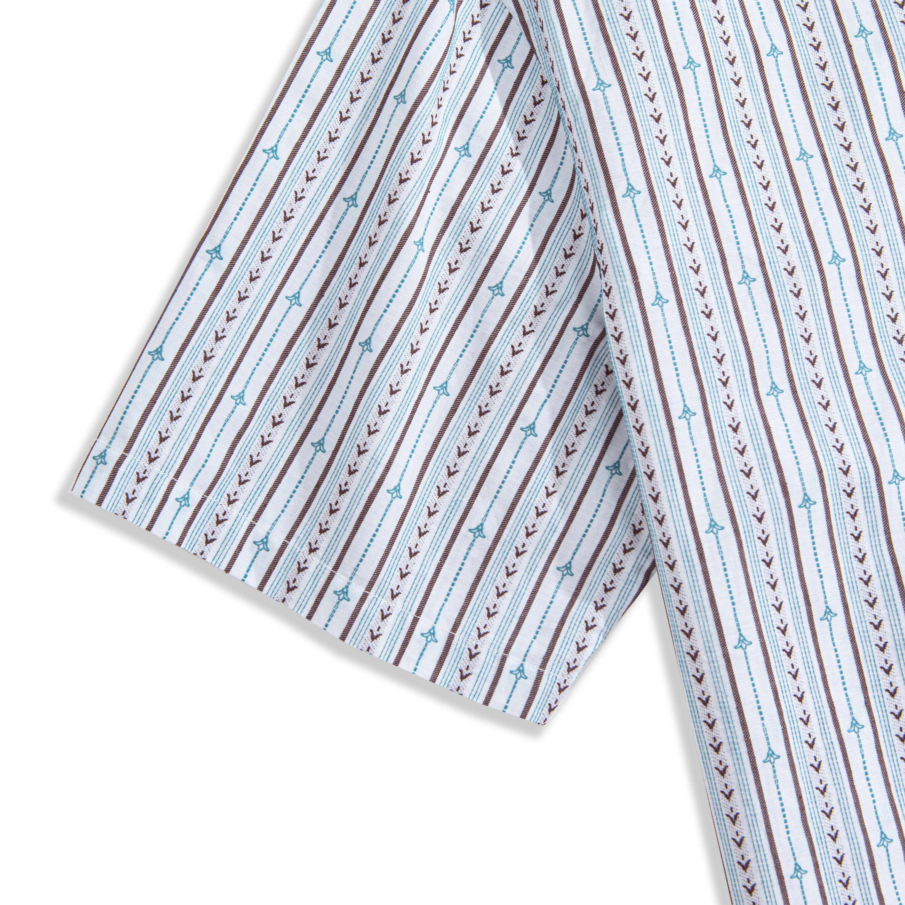 Textured stripe pattern with embroidered accents - premium cotton craftsmanship