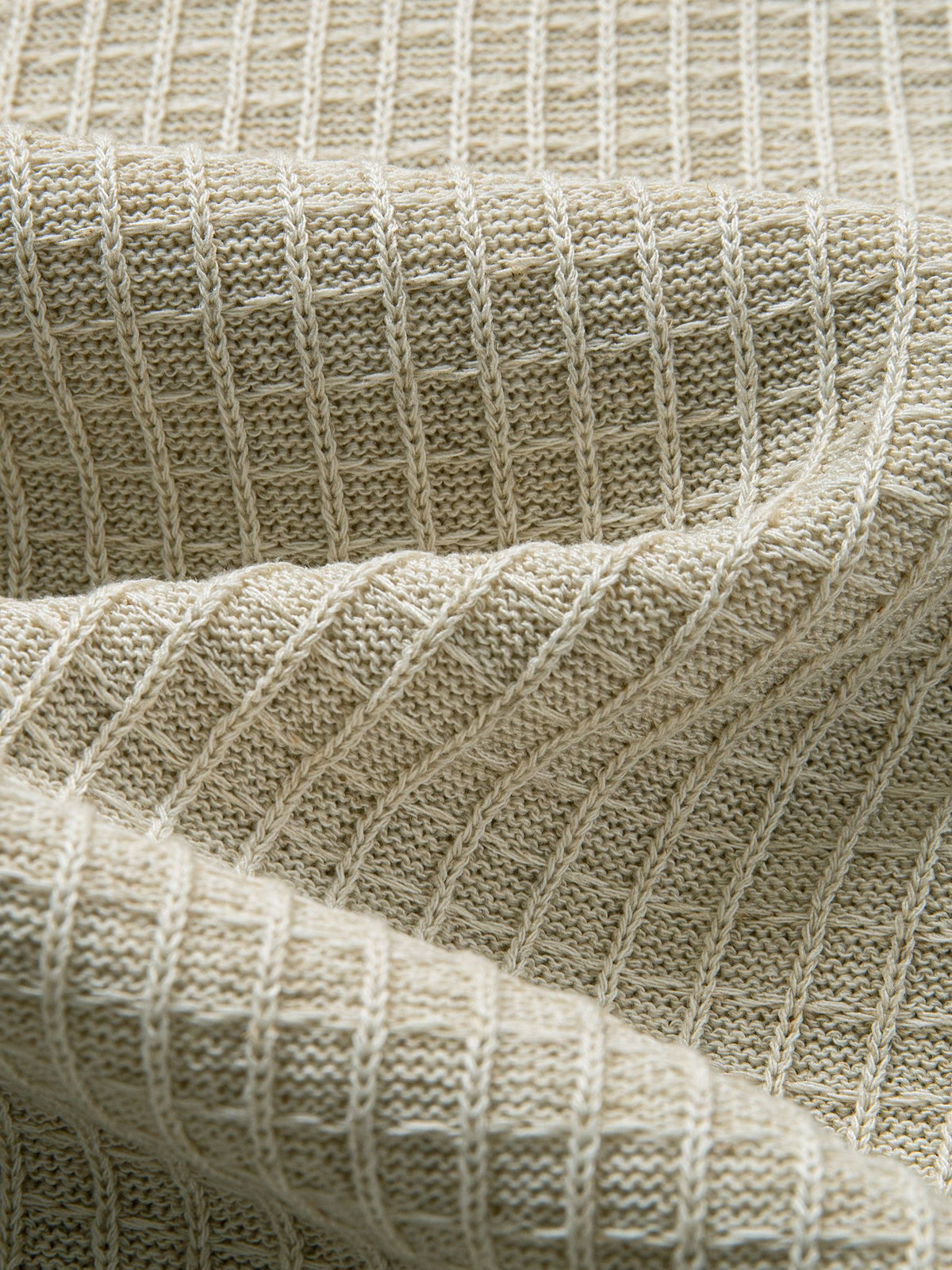 Textured waffle rib knit fabric detail of breathable linen-lyocell blend cardigan