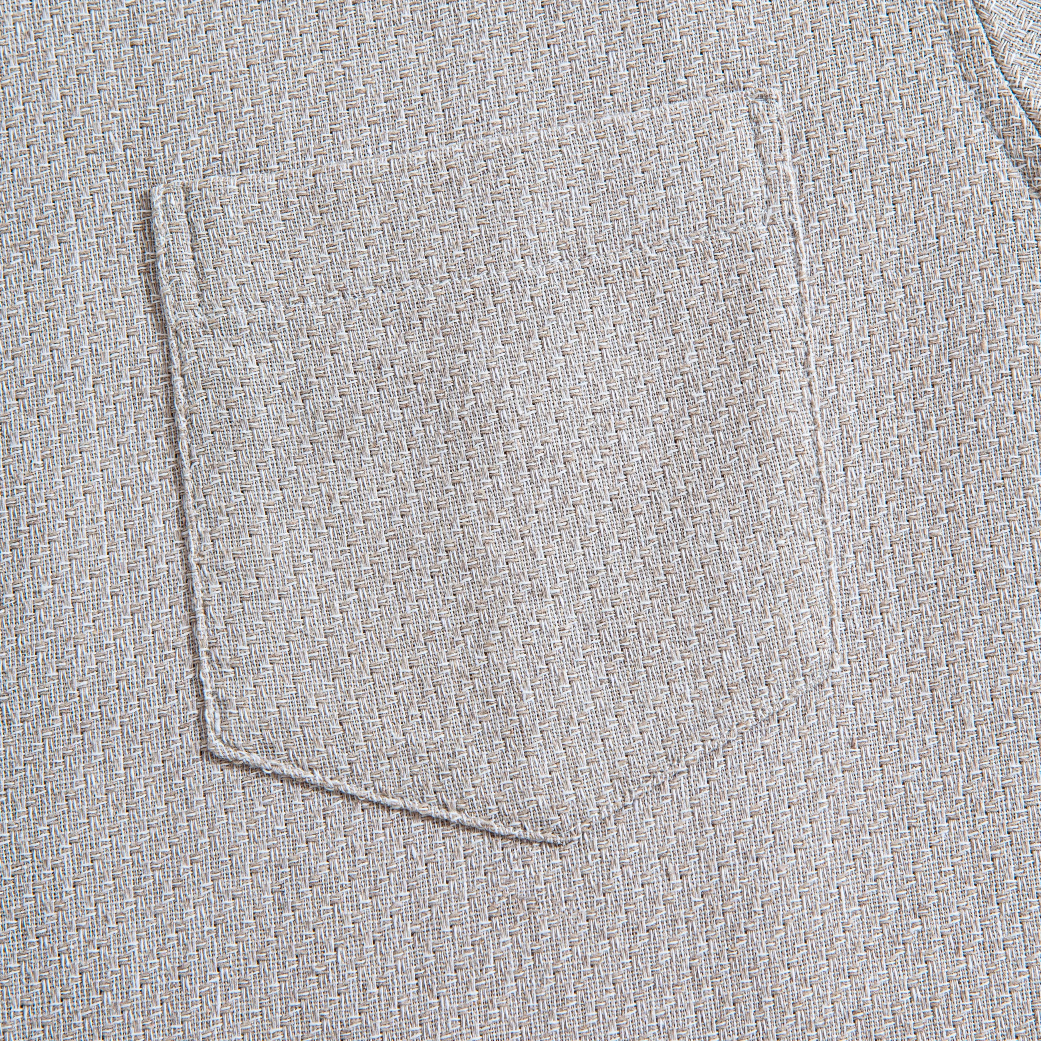 Two-tone woven shirt chest pocket detail - beige white casual design
