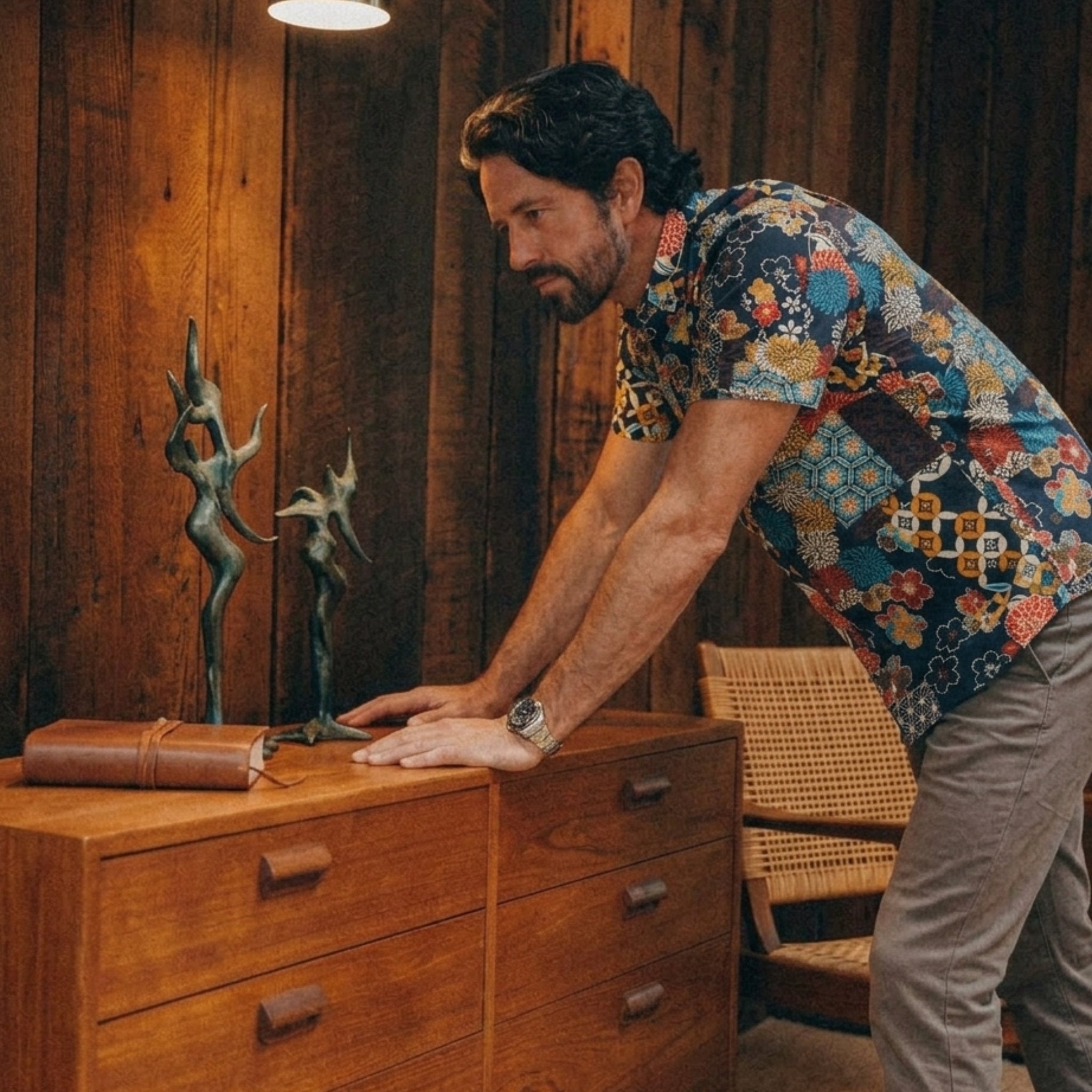 Ukiyo-e Patchwork Shirt – Full Body Model Shot