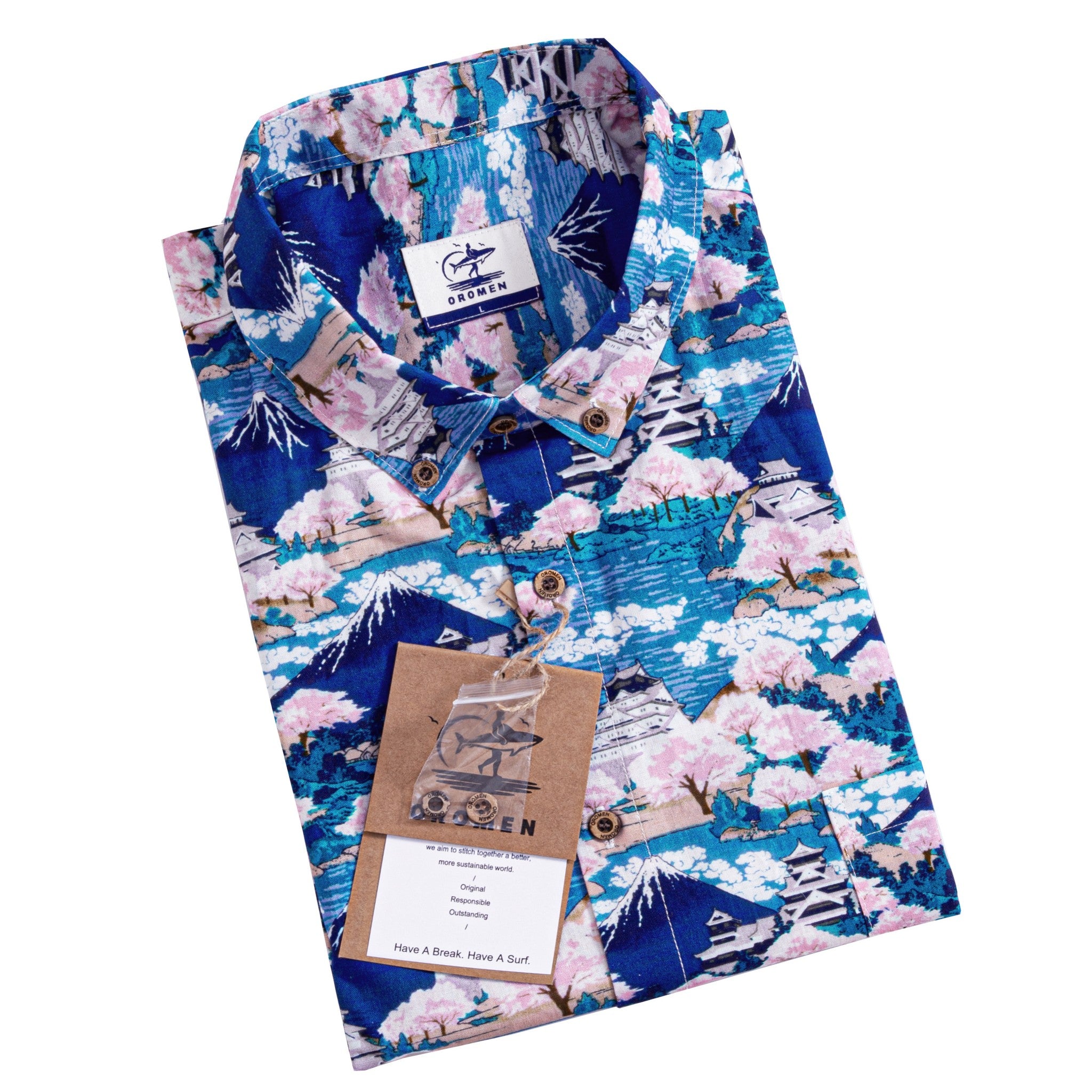 Ukiyo-e print detail showing snow-capped Mount Fuji with cherry blossoms and green foliage