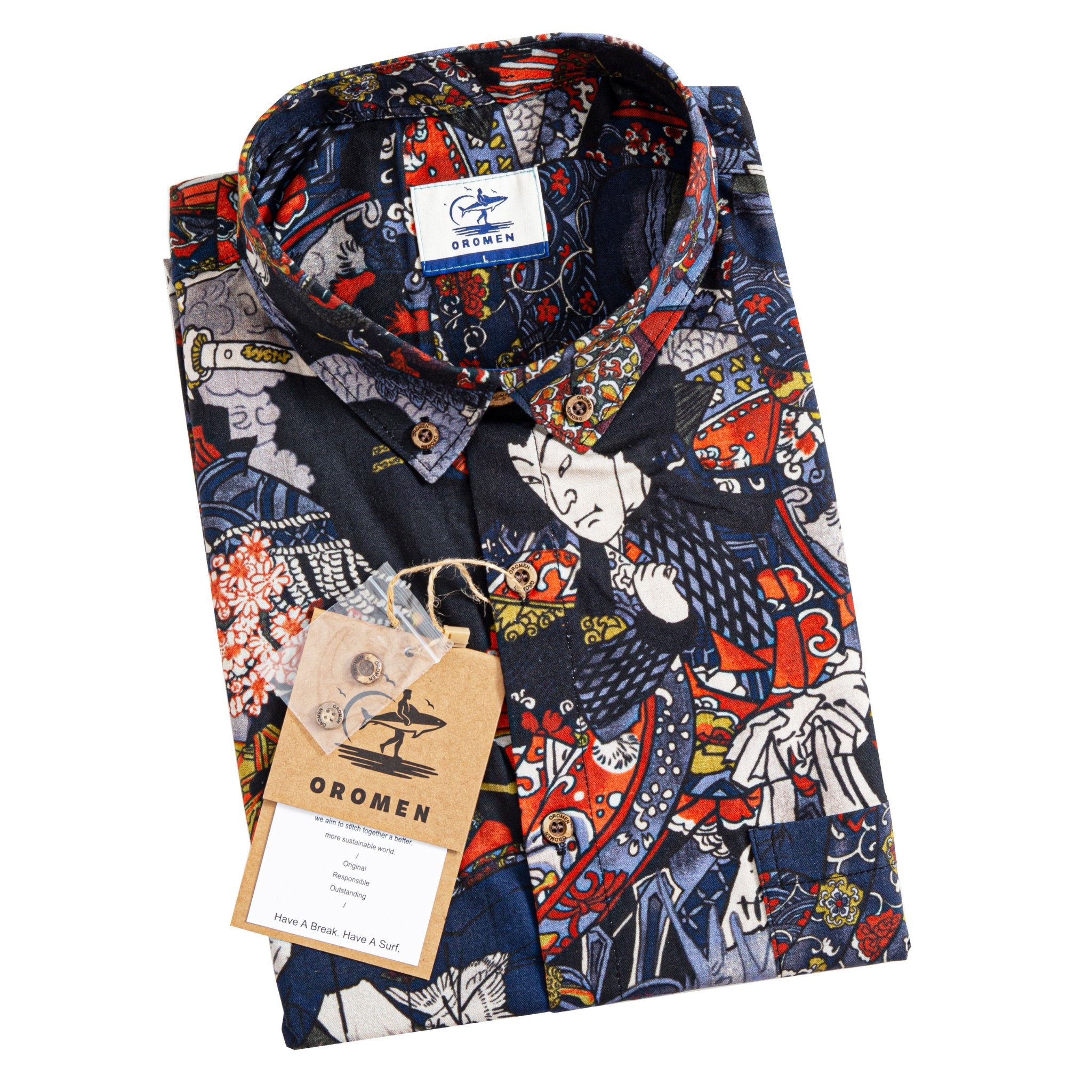 Warrior Aloha Shirt fabric texture and print quality detail