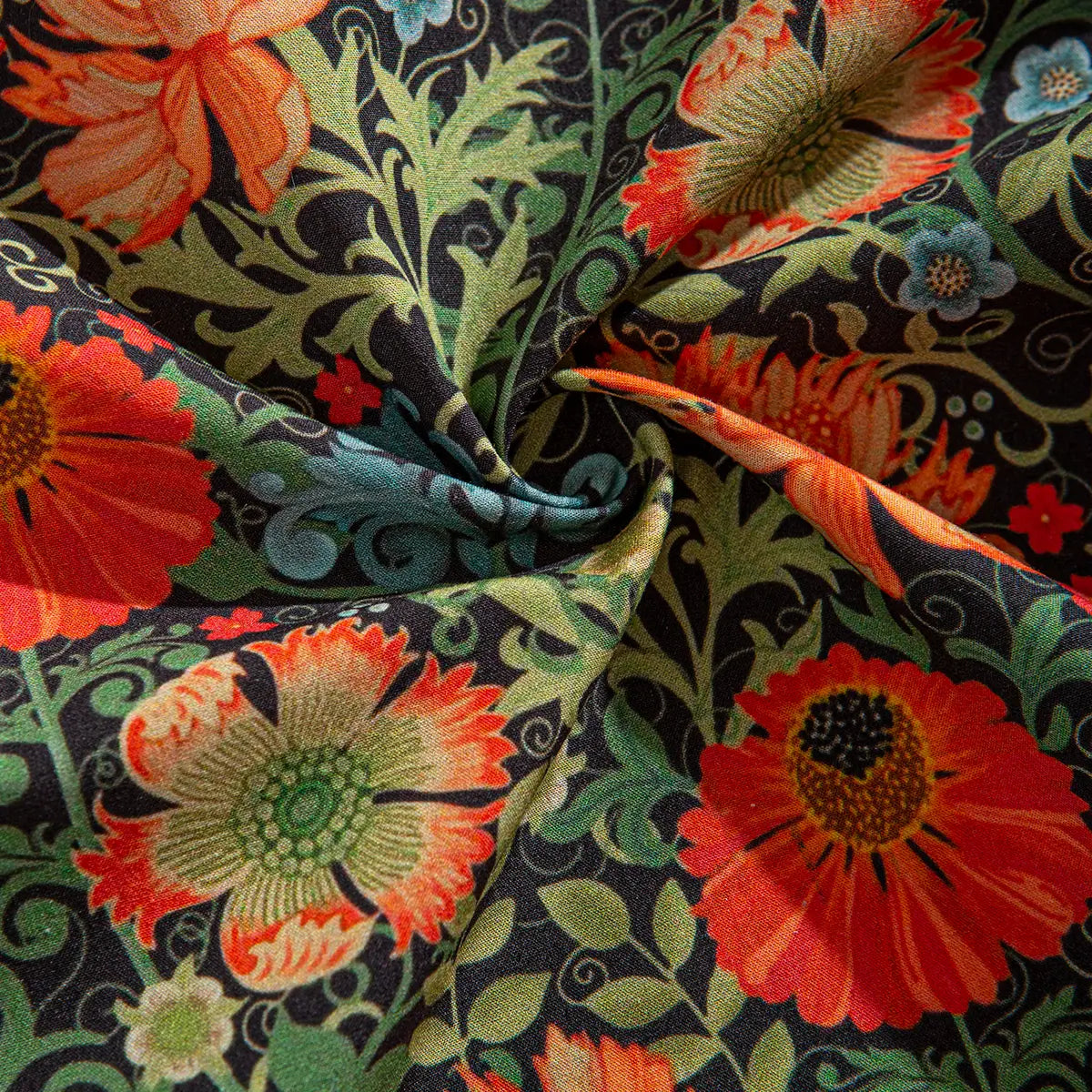 William Morris inspired floral fabric - hand-painted botanical print on Tencel cotton blend