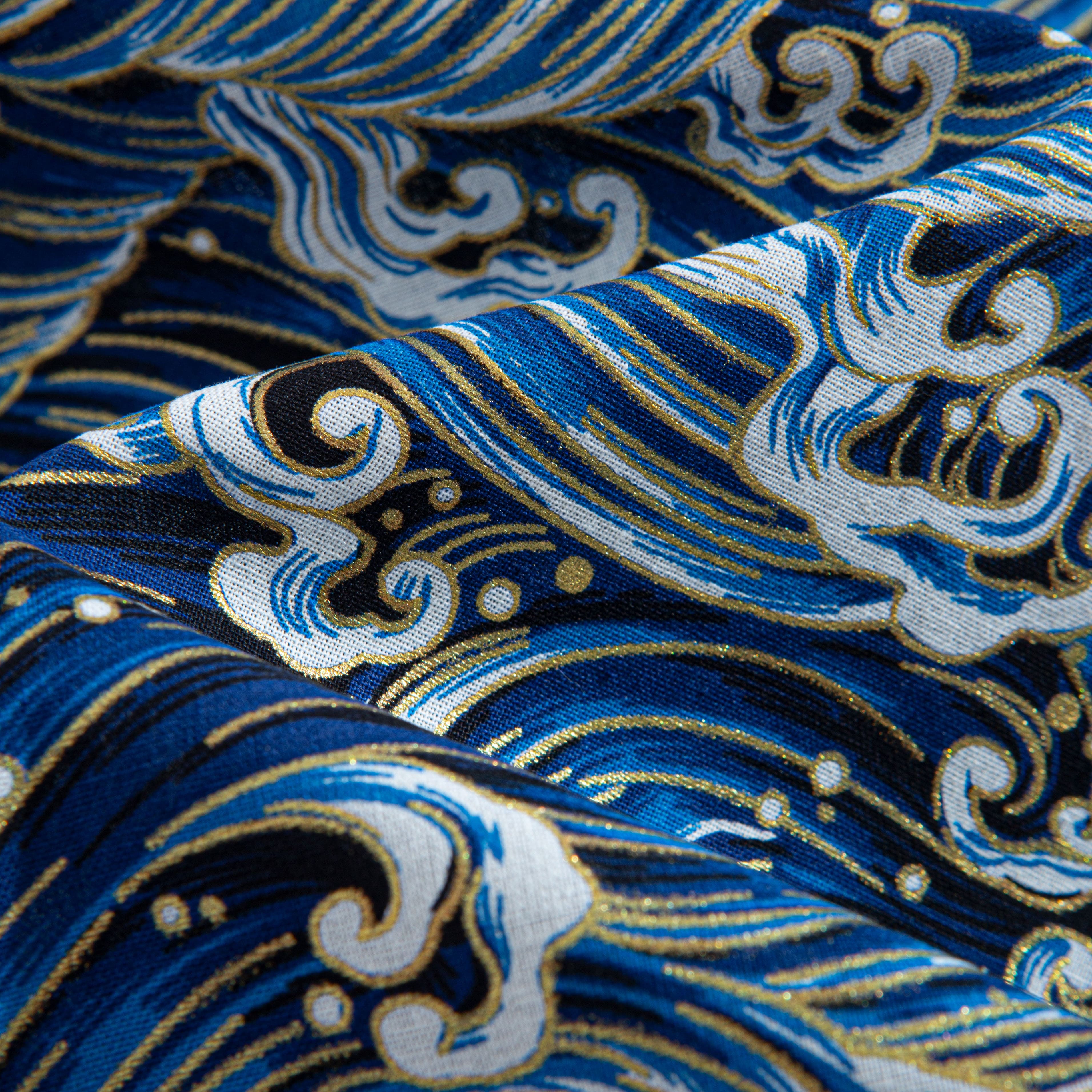 100% Cotton Fabric Texture Detail – OROMEN Rolling Waves Aloha Shirt
