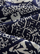 100% cotton Indigo Katazome stencil patchwork print fabric texture detail of OROMEN Shirt