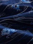 100% cotton Ukiyo-e wave print fabric texture detail of OROMEN Shirt