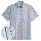 100% cotton fabric on embroidered flower bud textured stripe shirt by OROMEN