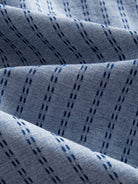 100% cotton washed chambray sashiko stripe fabric texture detail of OROMEN Shirt