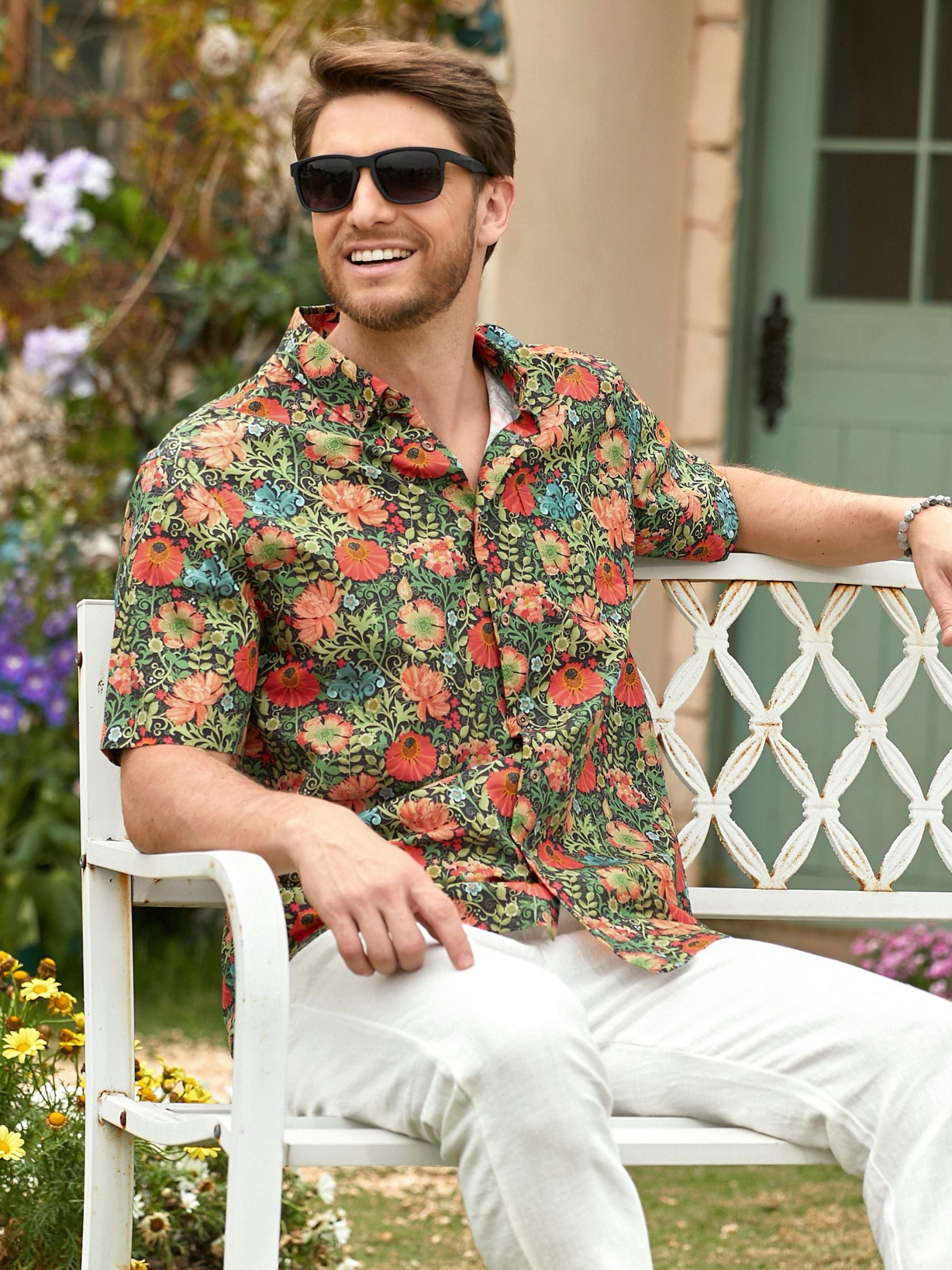 OROMEN Men's Cotton Tencel Blend Shirt - William Morris Floral
