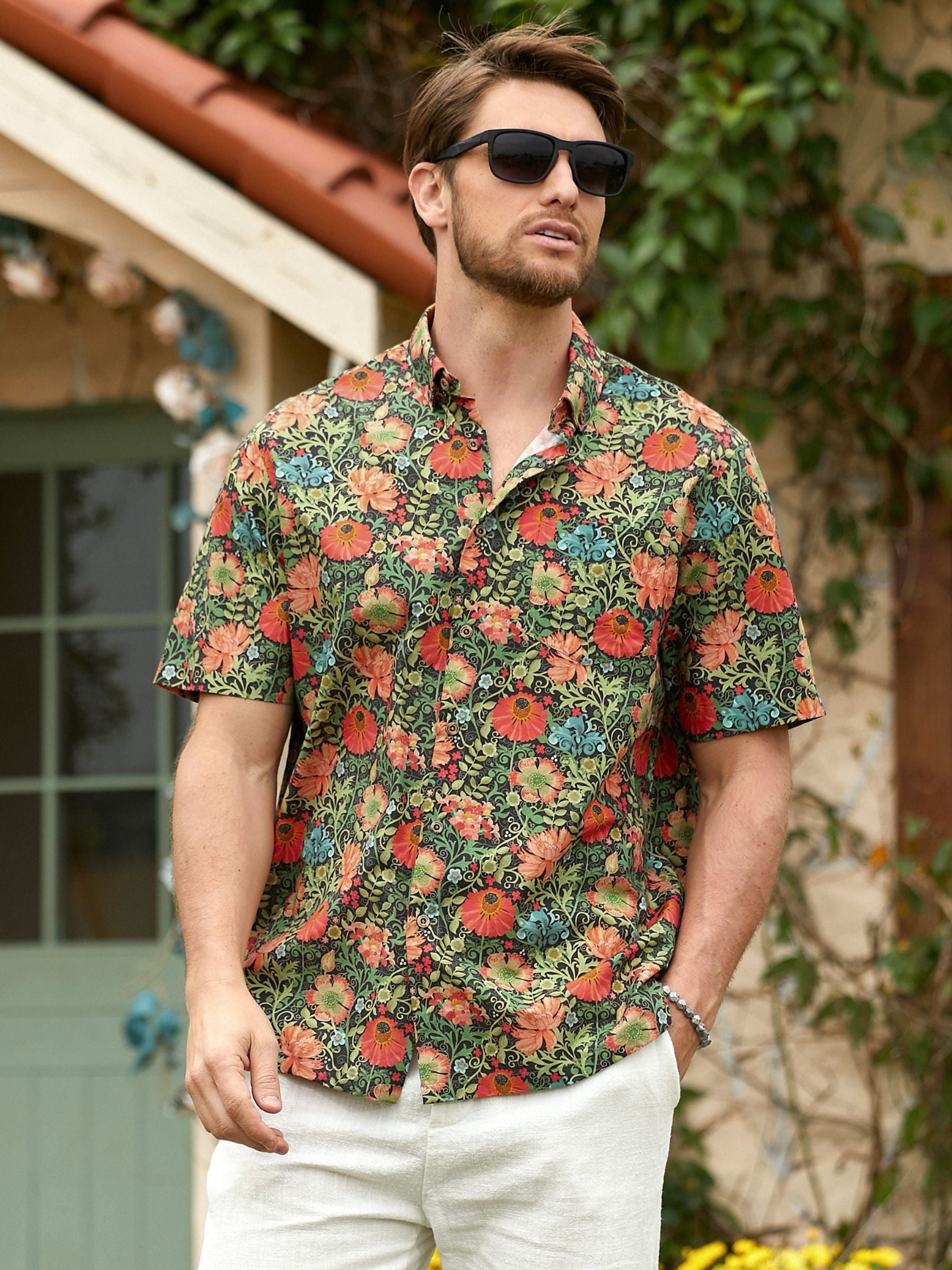 OROMEN Men's Cotton Tencel Blend Shirt - William Morris Floral